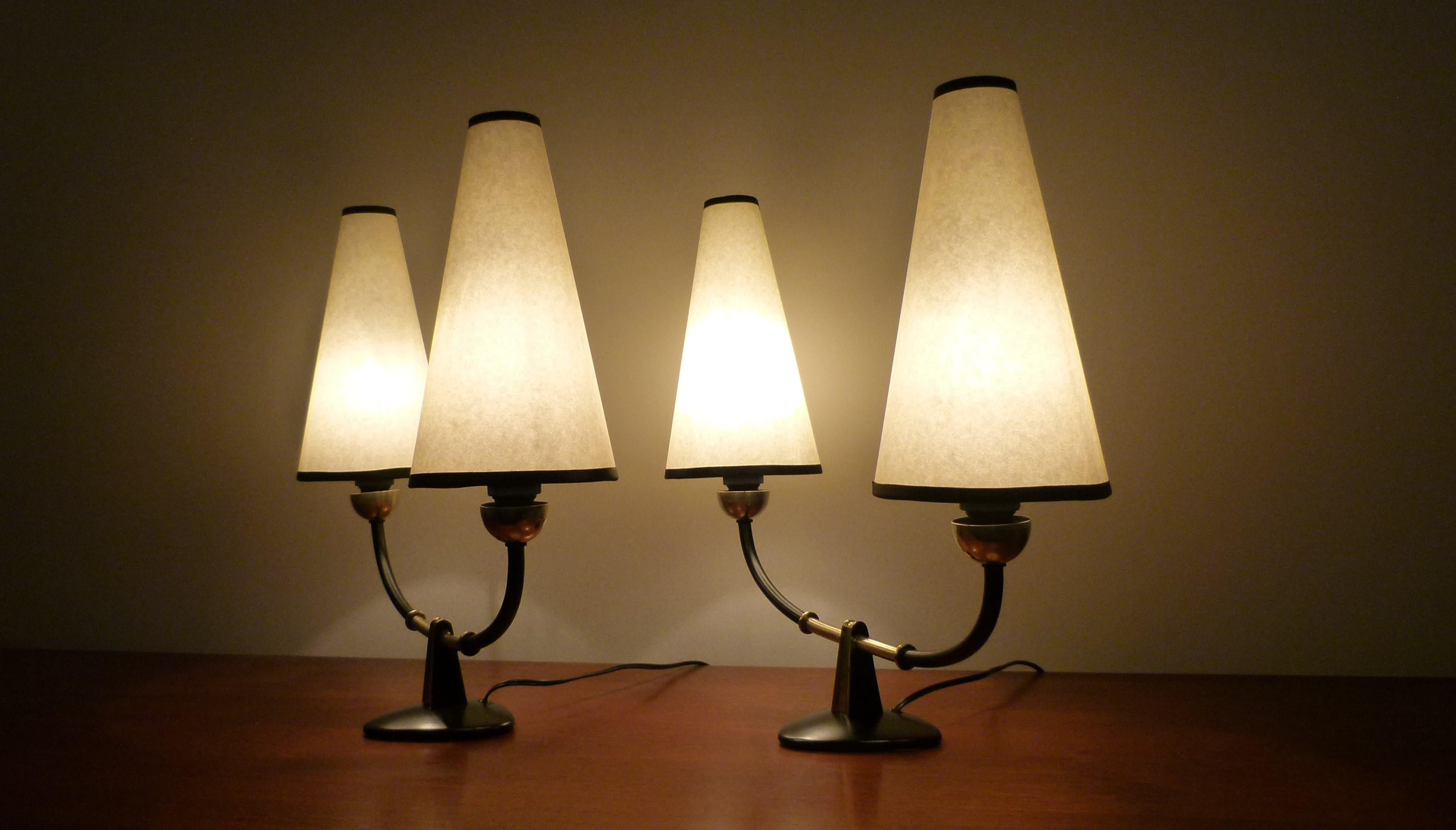 1950s Pair of Double Table Lamps by Maison Lunel 9