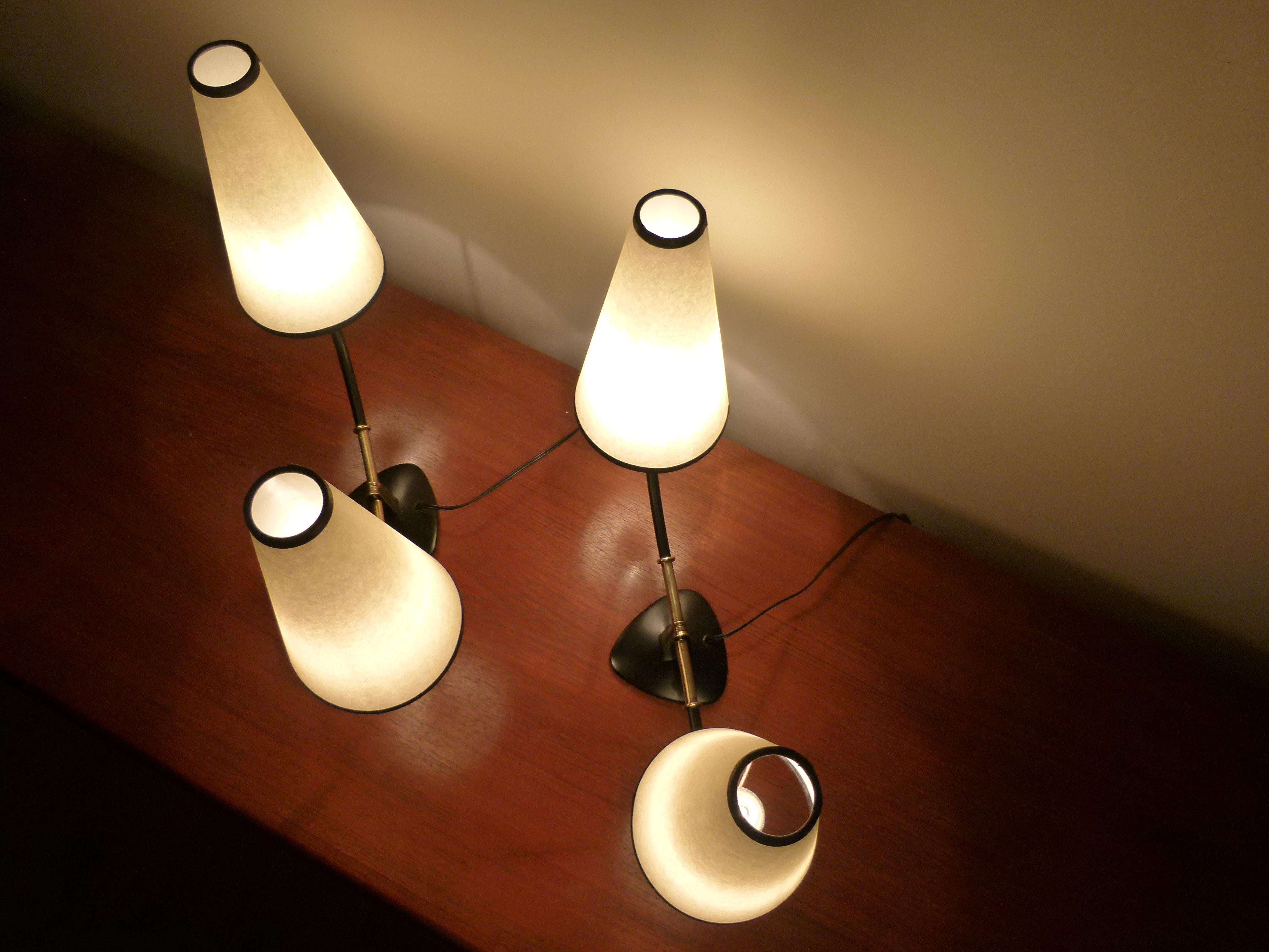 1950s Pair of Double Table Lamps by Maison Lunel 10