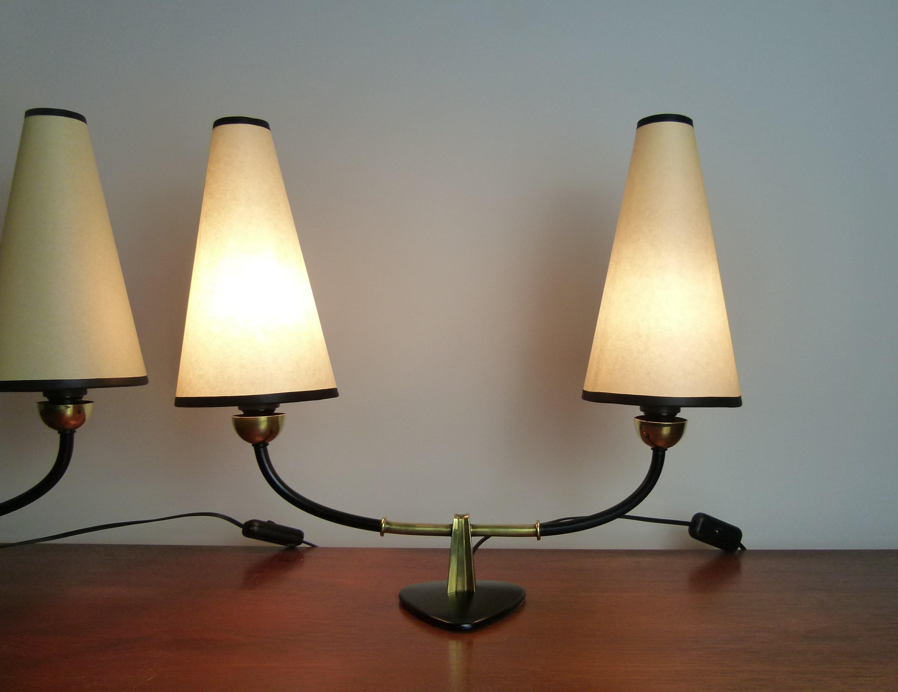 1950s Pair of Double Table Lamps by Maison Lunel In Excellent Condition In Saint-Ouen, FR