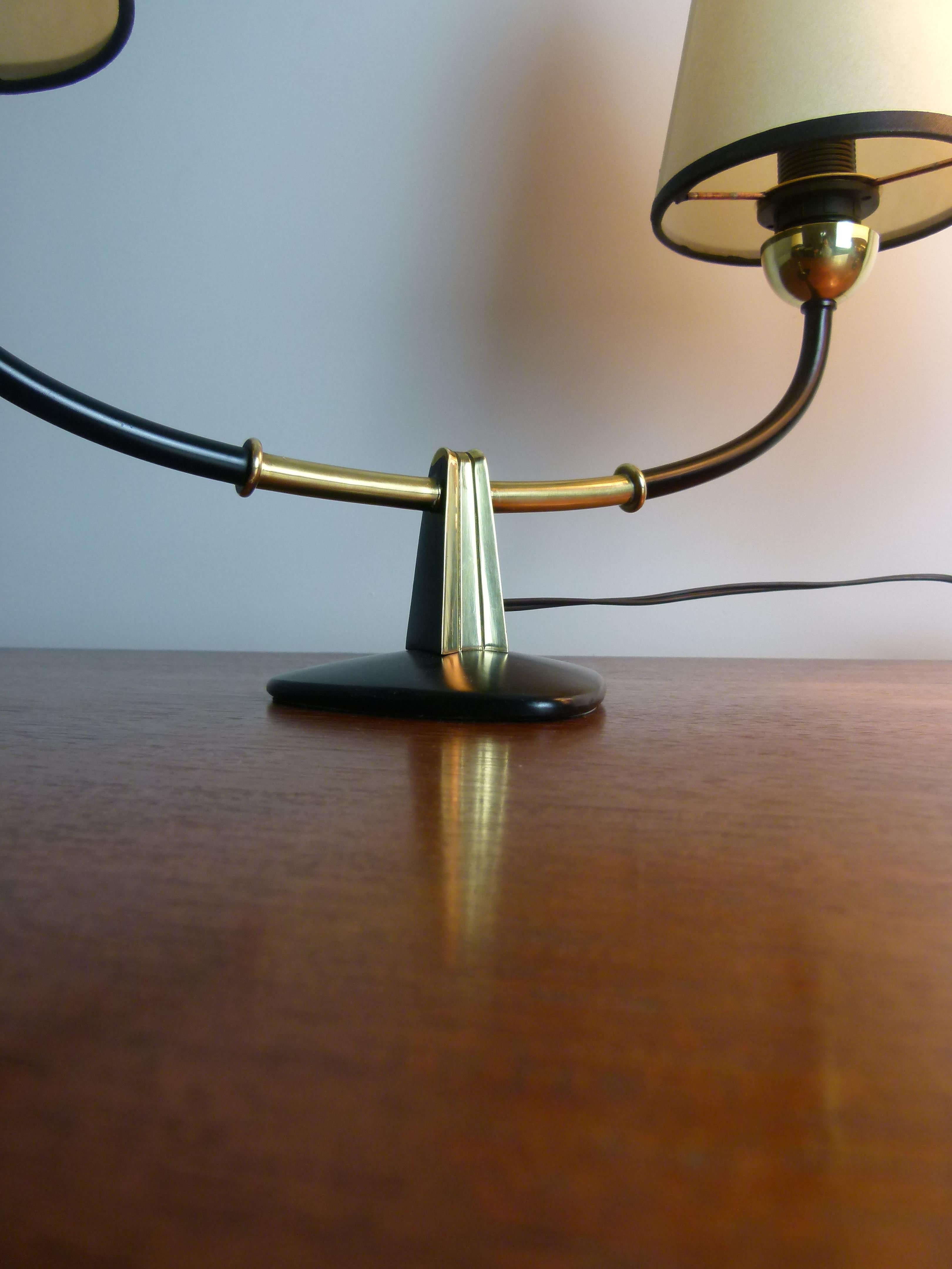 1950s Pair of Double Table Lamps by Maison Lunel 1