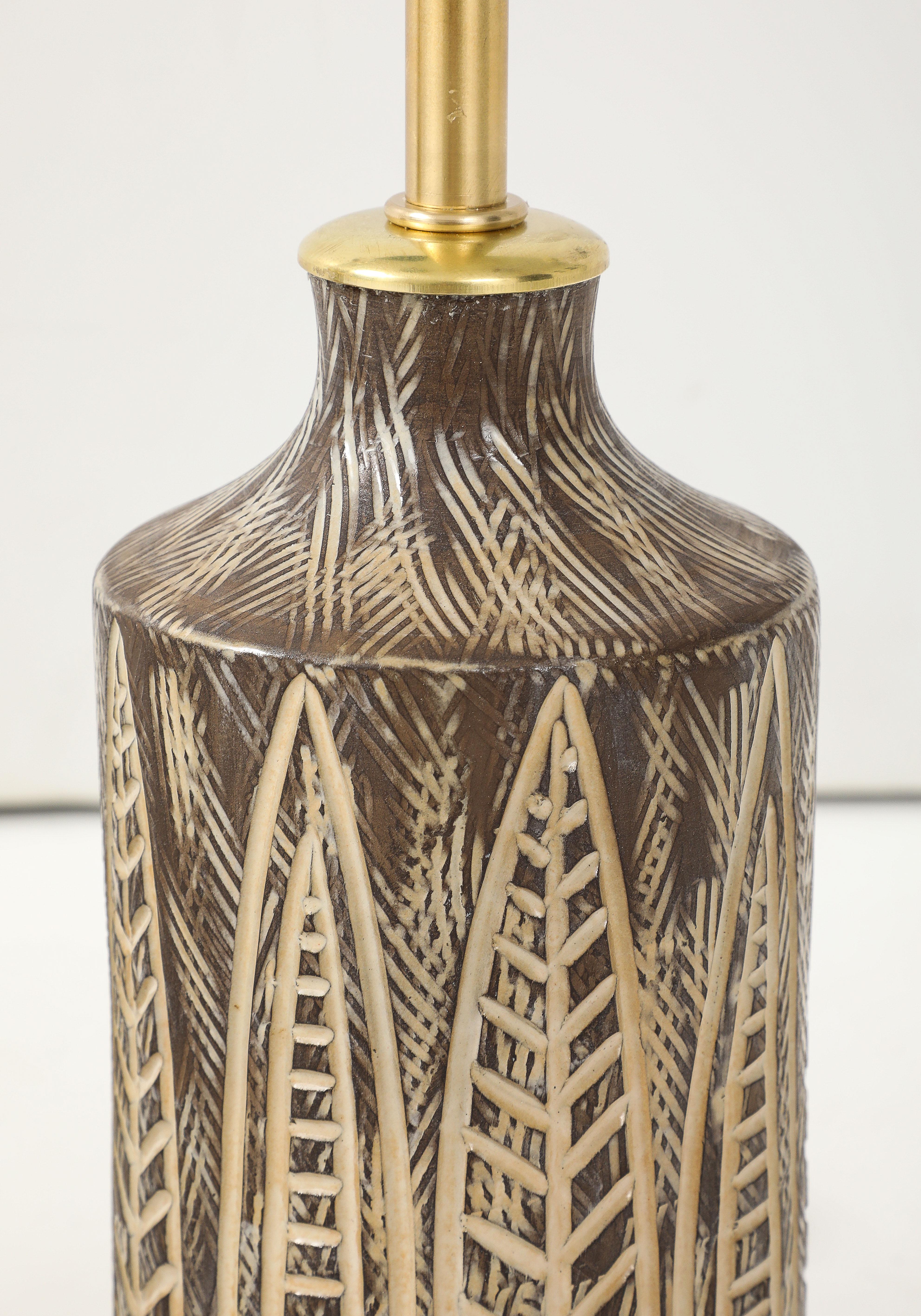 Swedish 1950's Pair of Earth Tone Ceramic Lamps by Mari Simmulson for Upsala Ekeby For Sale