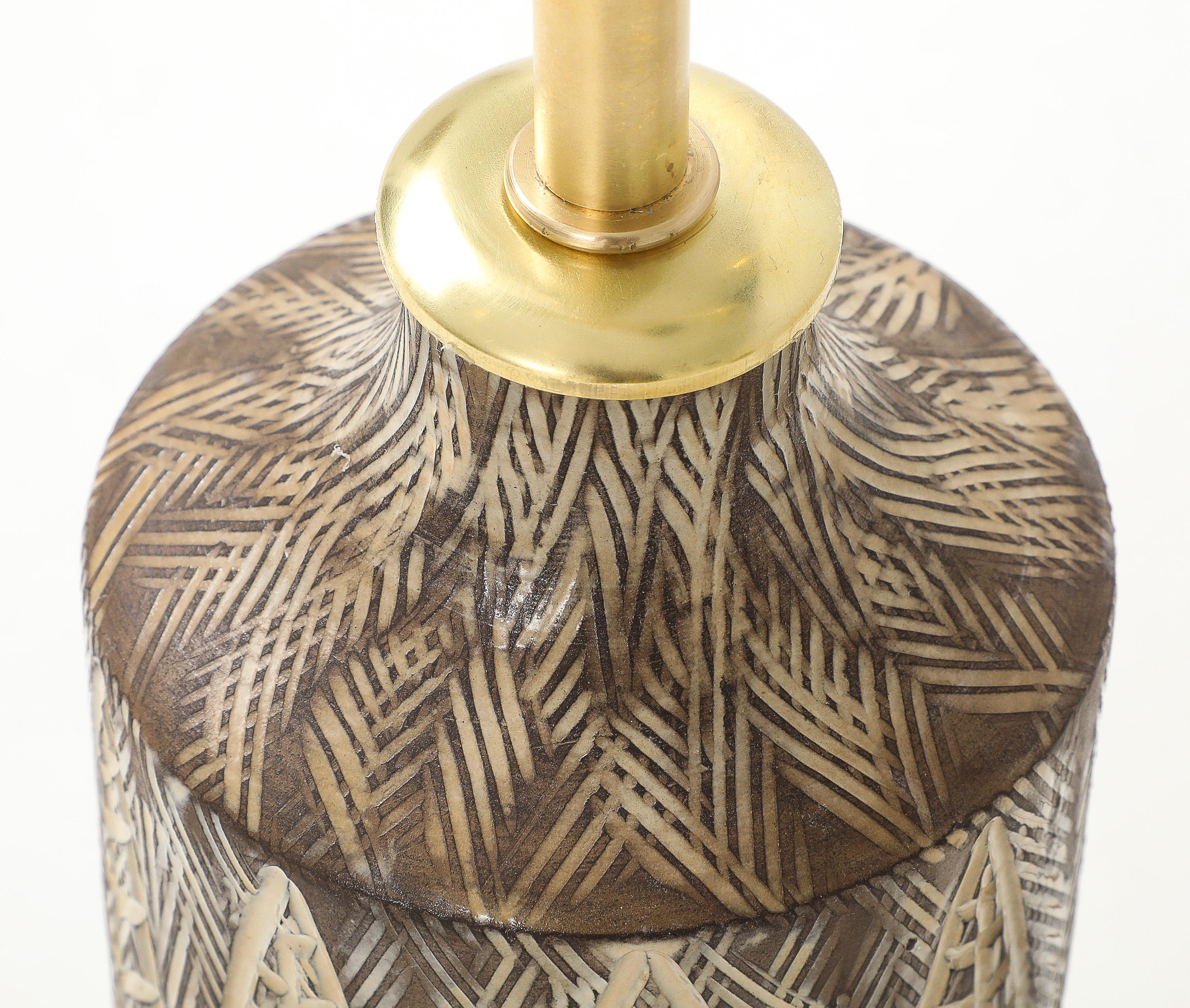Mid-20th Century 1950's Pair of Earth Tone Ceramic Lamps by Mari Simmulson for Upsala Ekeby For Sale