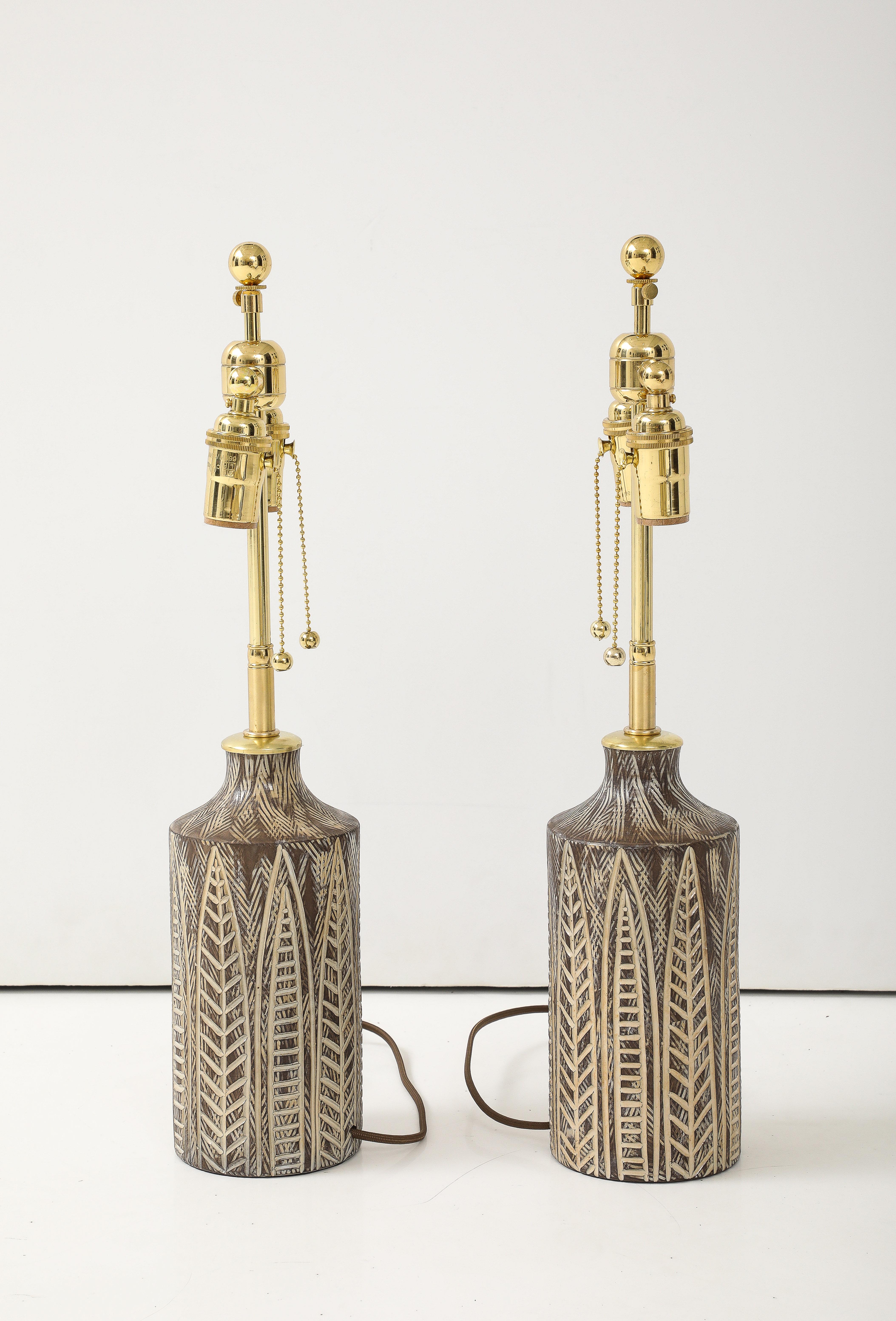 1950's Pair of Earth Tone Ceramic Lamps by Mari Simmulson for Upsala Ekeby For Sale 1