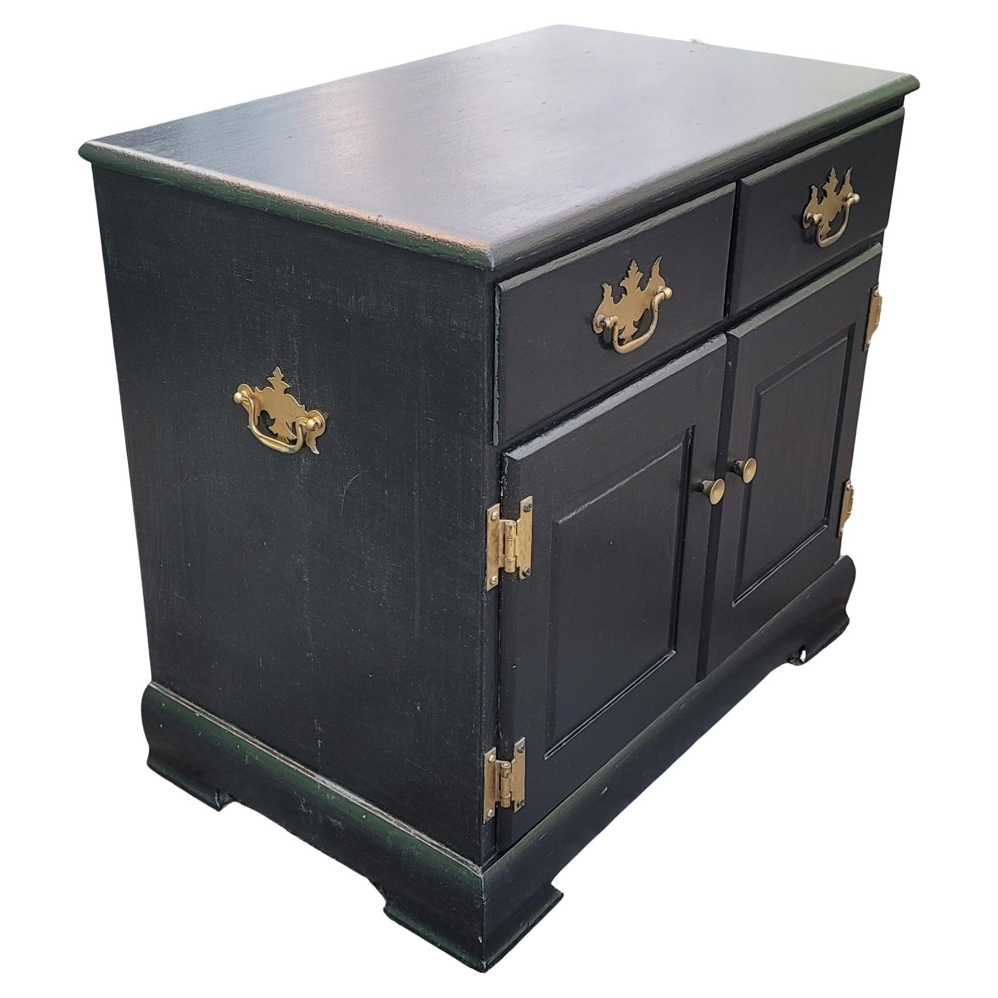 American 1950s Pair of Ebonized Chippendale Solid Pine Side Cabinets, Nightstands For Sale