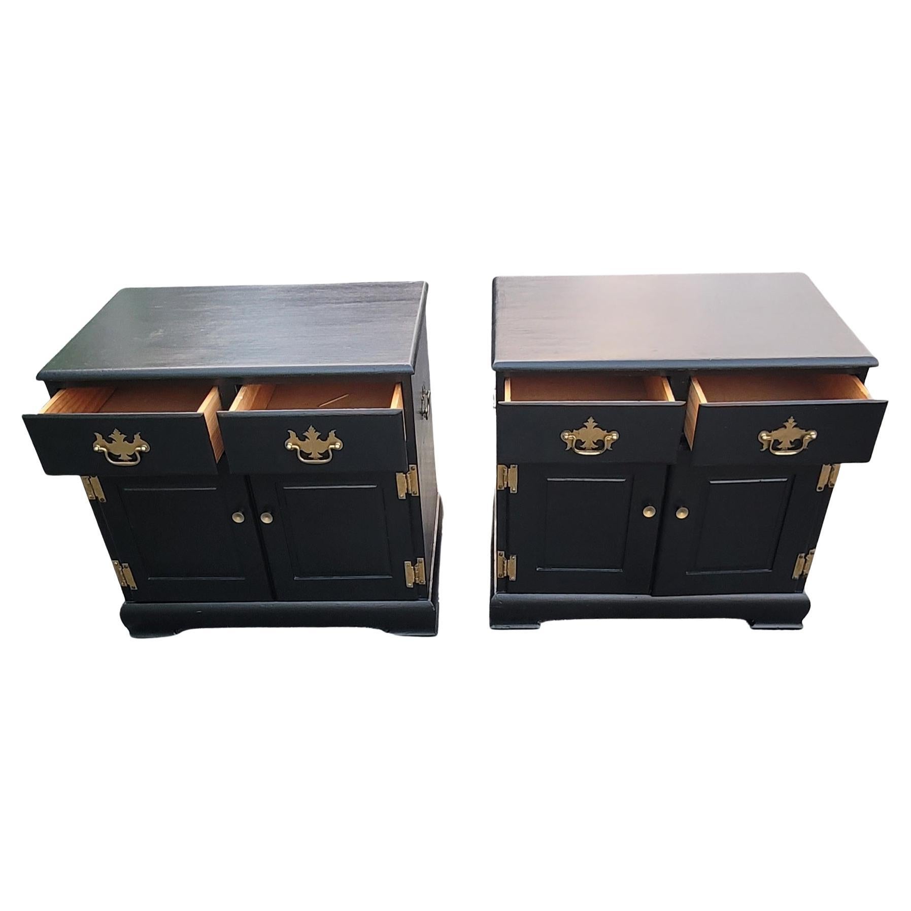 1950s Pair of Ebonized Chippendale Solid Pine Side Cabinets, Nightstands In Good Condition For Sale In Germantown, MD