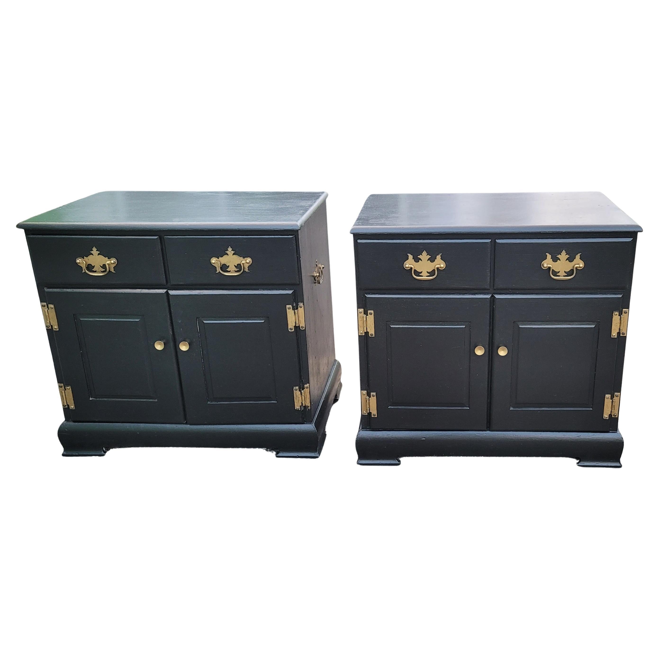 1950s Pair of Ebonized Chippendale Solid Pine Side Cabinets, Nightstands For Sale 2