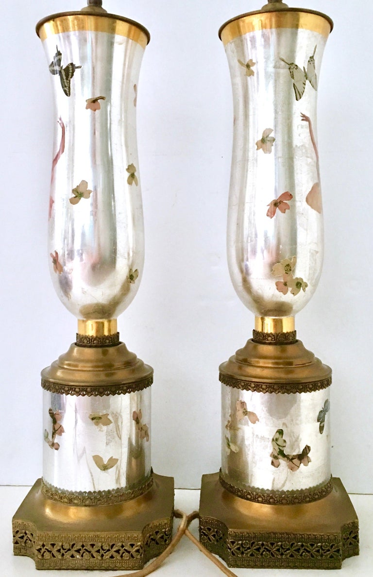 1950'S Pair Of Eglomise Decoupage Glass Ballerina and Butterfly Lamps For Sale at 1stDibs