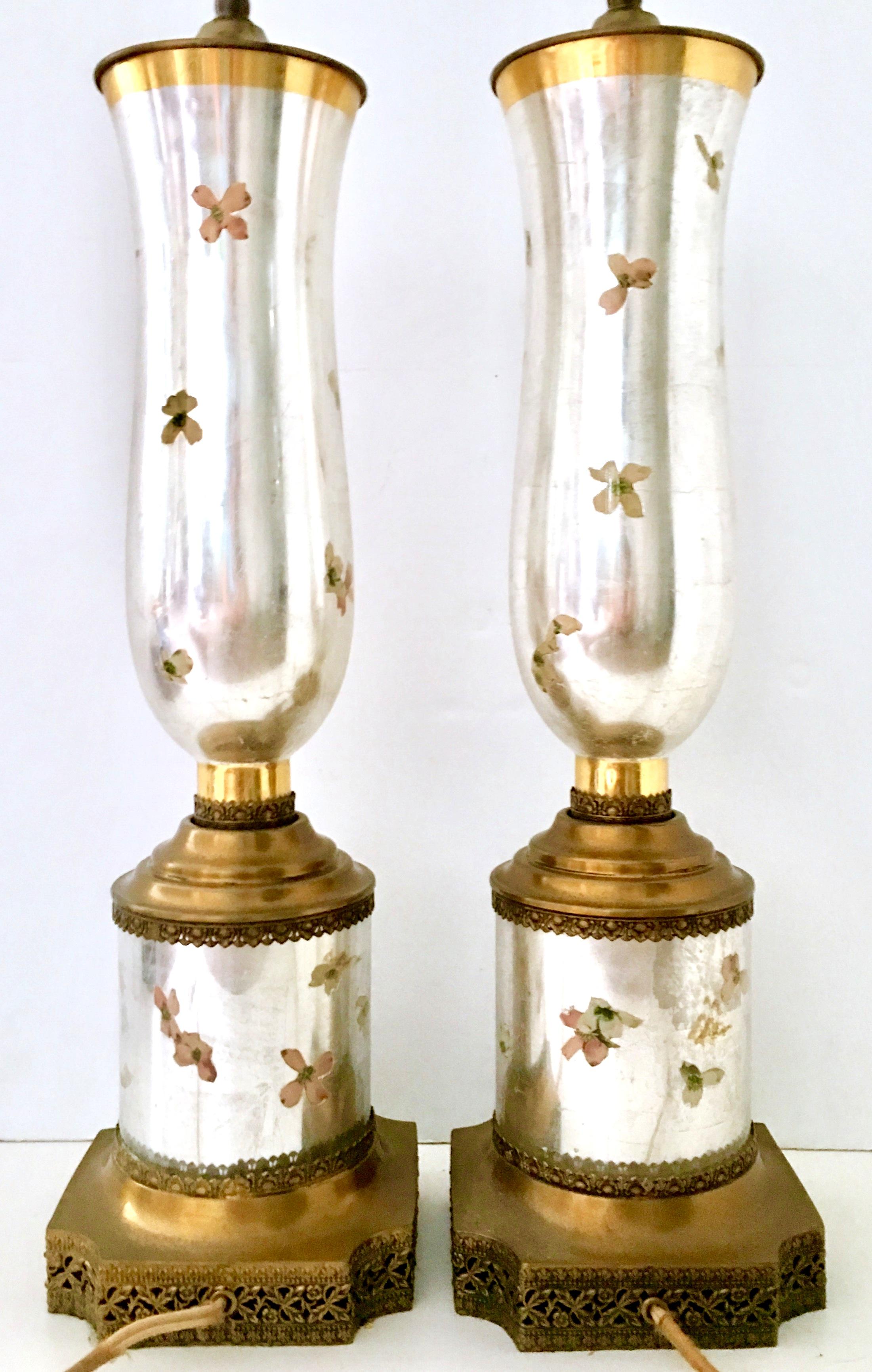 1950'S Pair Of Eglomise Decoupage Glass Ballerina & Butterfly Lamps In Good Condition For Sale In West Palm Beach, FL