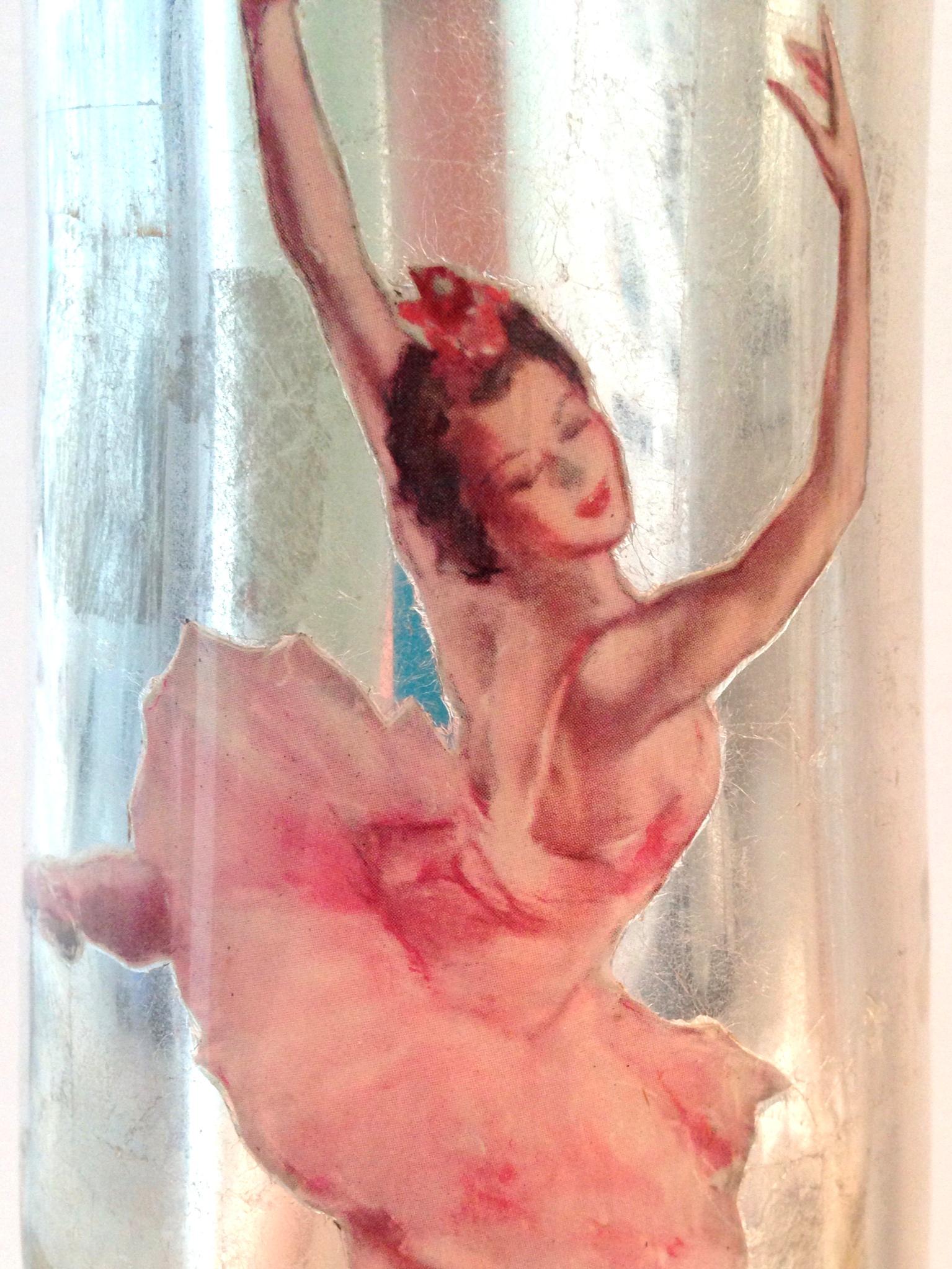 Paint 1950'S Pair Of Eglomise Decoupage Glass Ballerina & Butterfly Lamps For Sale
