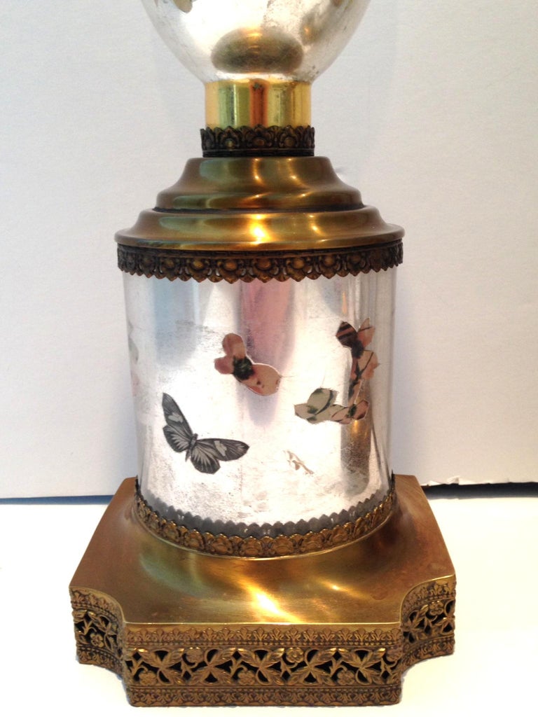 1950'S Pair Of Eglomise Decoupage Glass Ballerina and Butterfly Lamps For Sale at 1stDibs