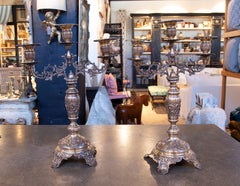 1950s Pair of Elegant Antique Silver Candlesticks