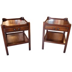 1950s Pair of English Mahogany Tables with Original Drawer and Handles