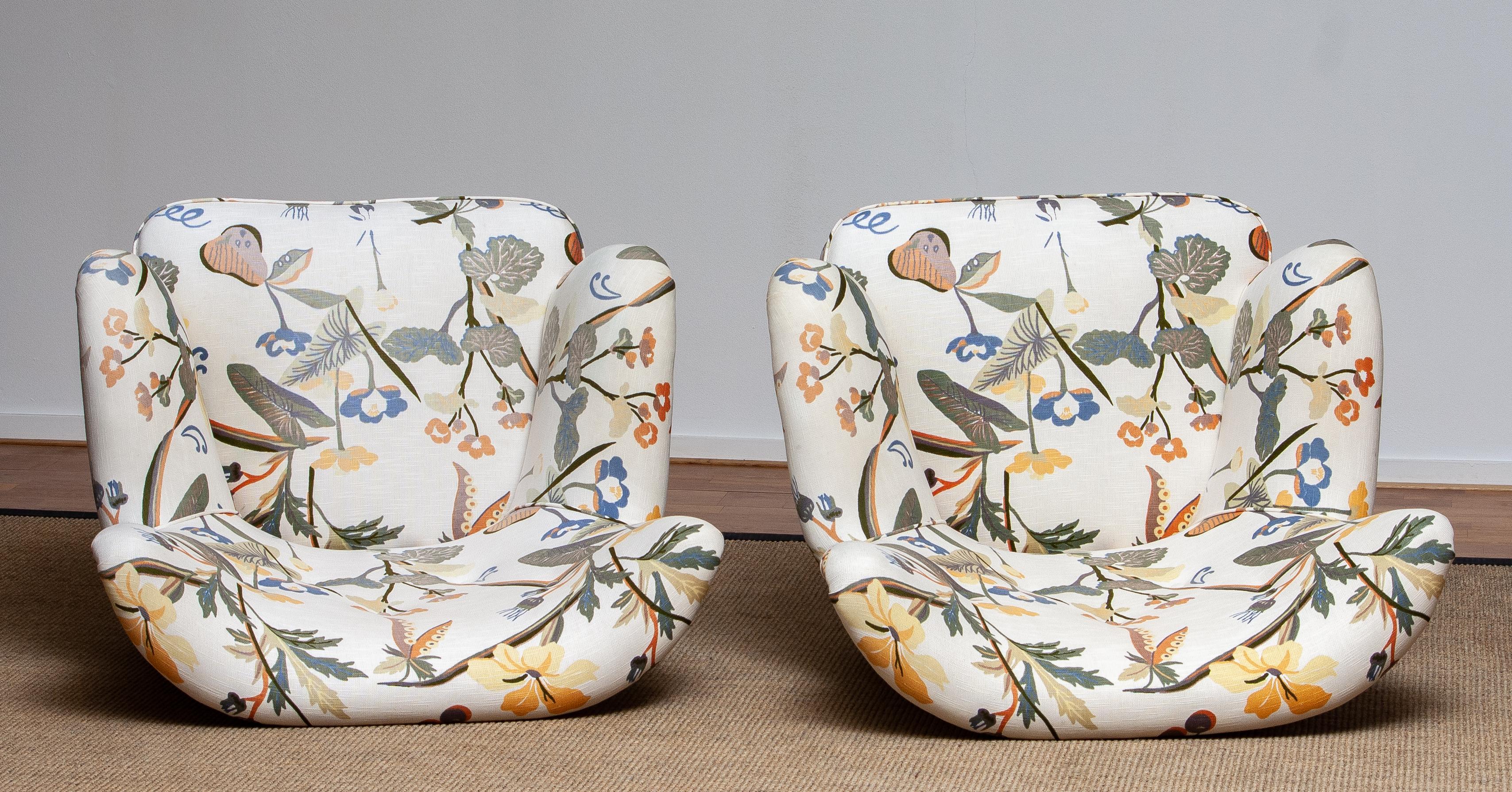 1950s, Pair of Floral Lounge Easy Club Chairs, Ilmari Lappalainen for Asko 9