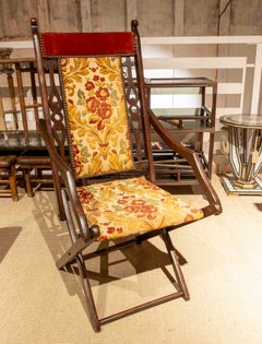 1950s Pair of Folding Wooden Chairs with Floral Upholstery and Velvet