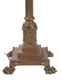 1950s Pair of French Brass Standing Lamps with Claw Feet and Corinthian Capitals