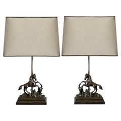 1950s Pair of French Silver-Plated Horse Lamps 1950s Pair of French Silver-Plated Horse Lamps