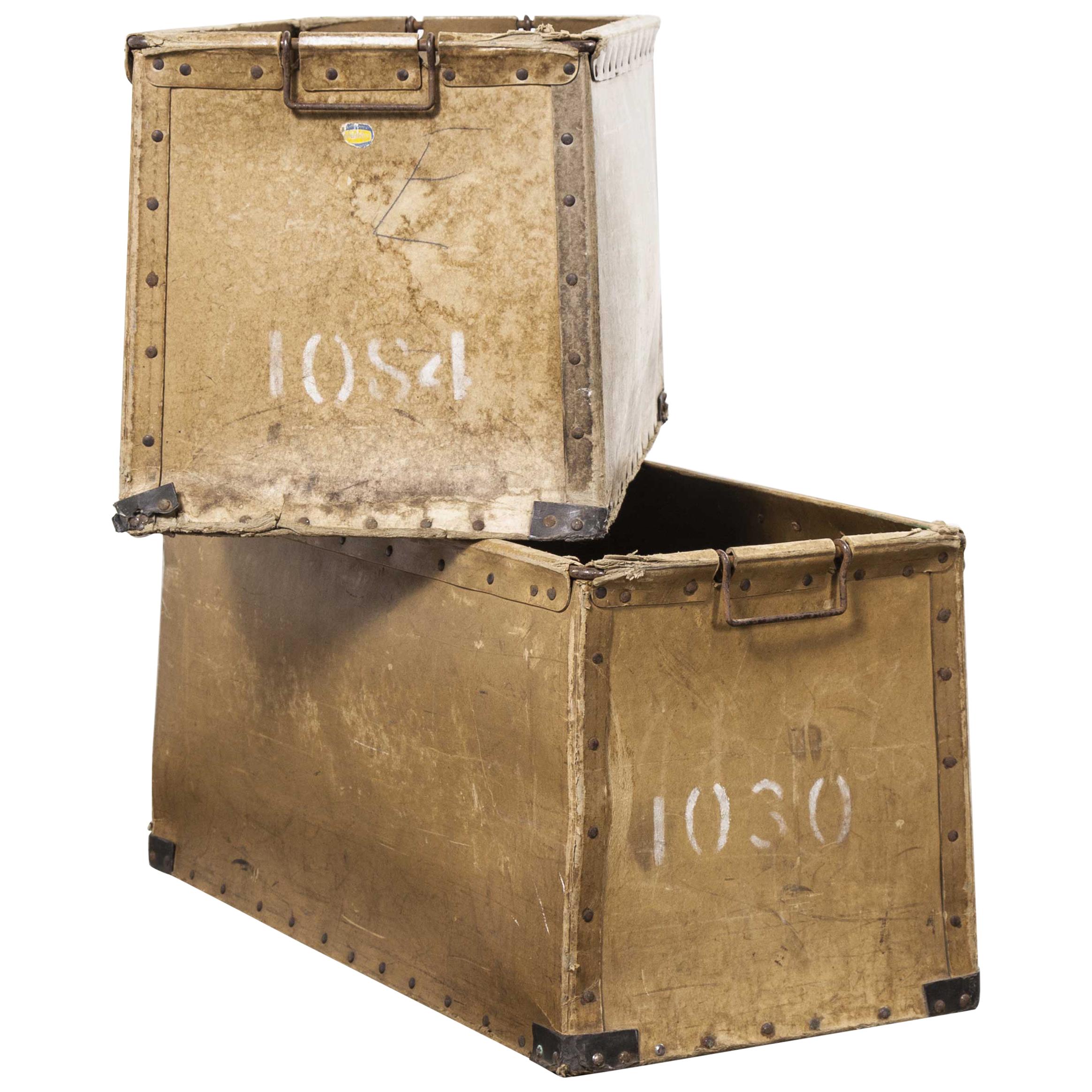 1950s Pair of French Vulcanised Card Industrial Crates