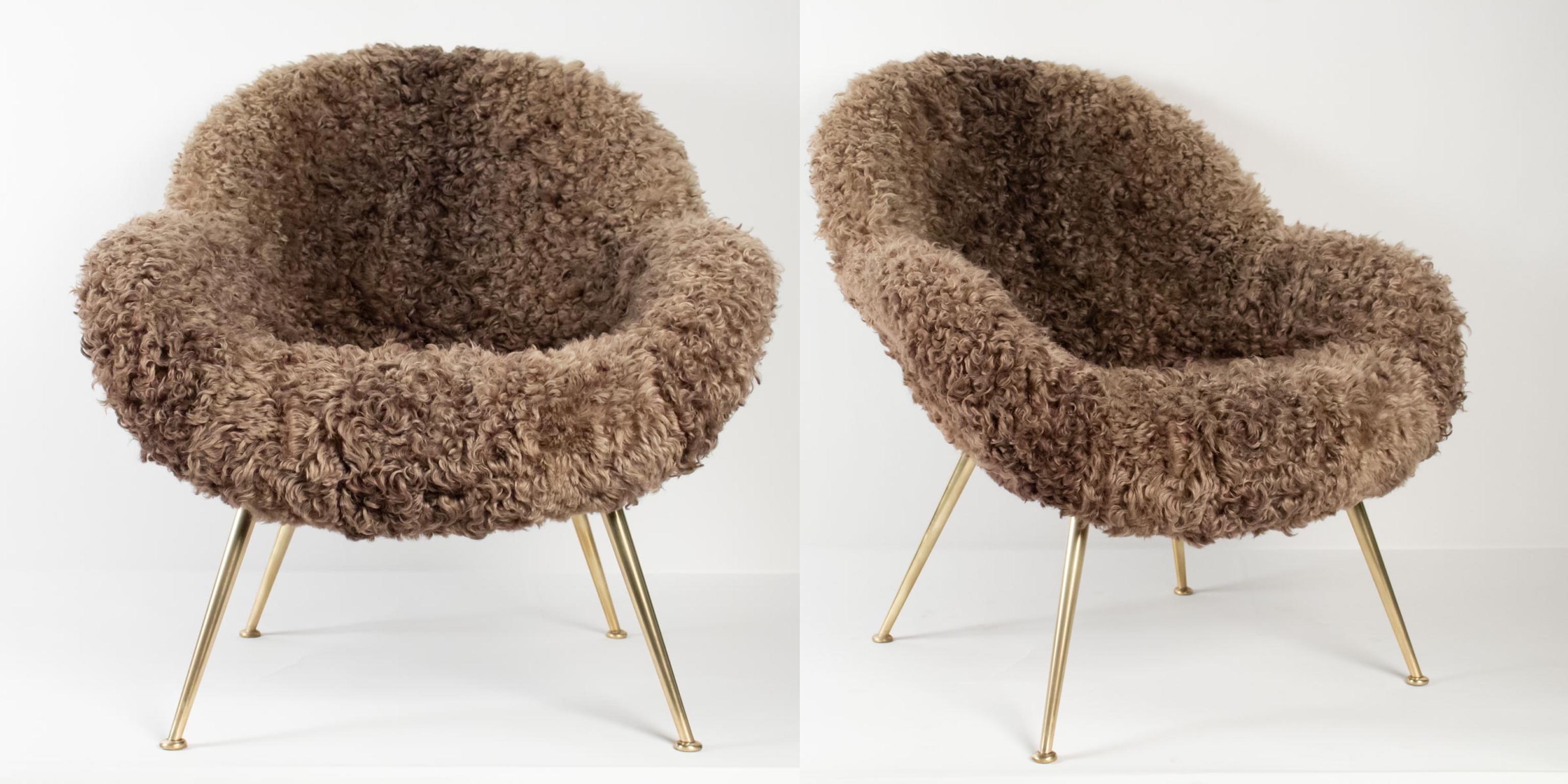 1950s Pair of Fritz Neth Sheep Fur Armchairs 6