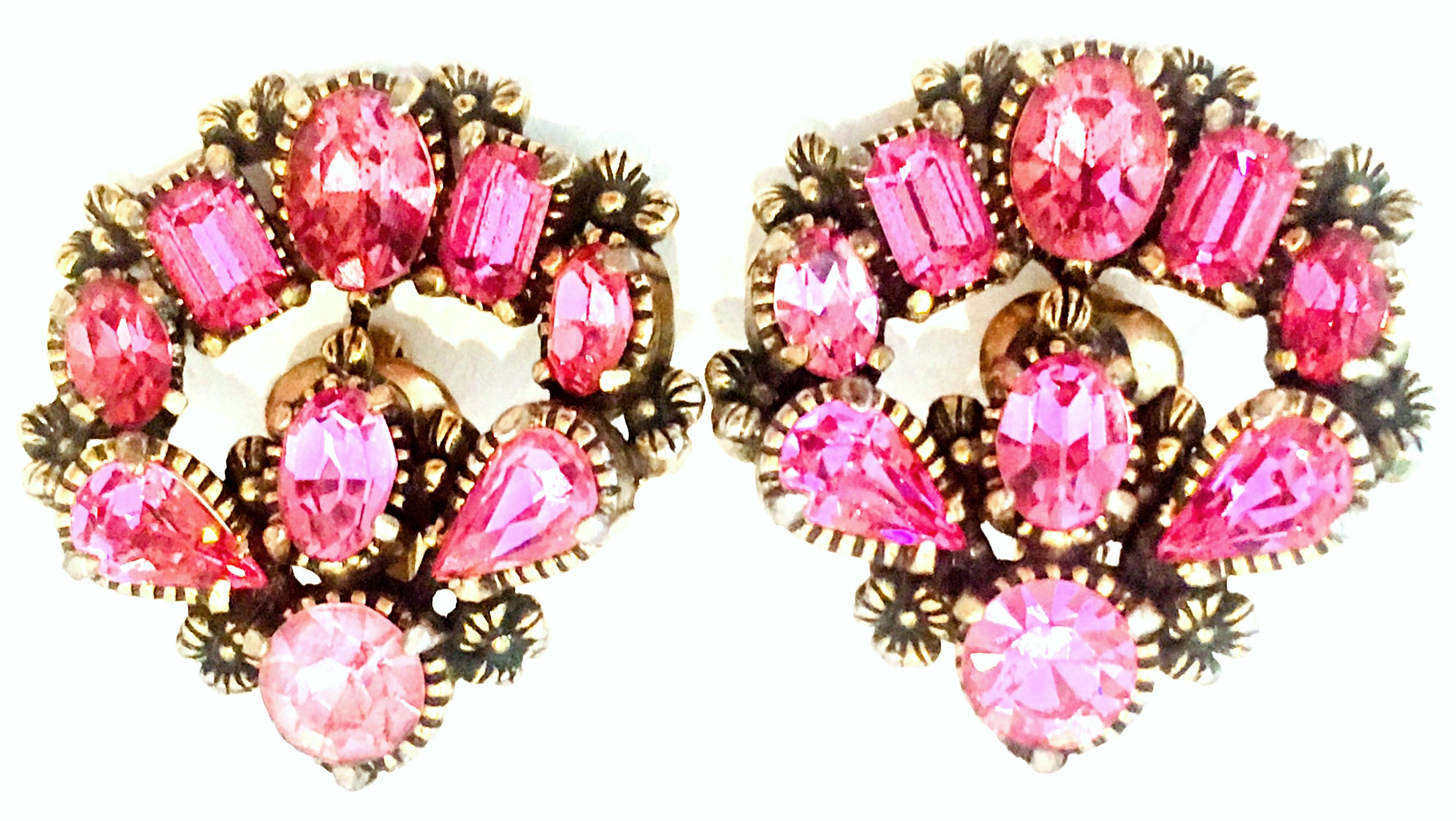 1950'S Pair Of Gold & Austrian Crystal Earrings By, Hollycraft, These clip style and collectors 