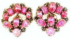 1950'S Pair Of Gold & Austrian Crystal Earrings By, Hollycraft