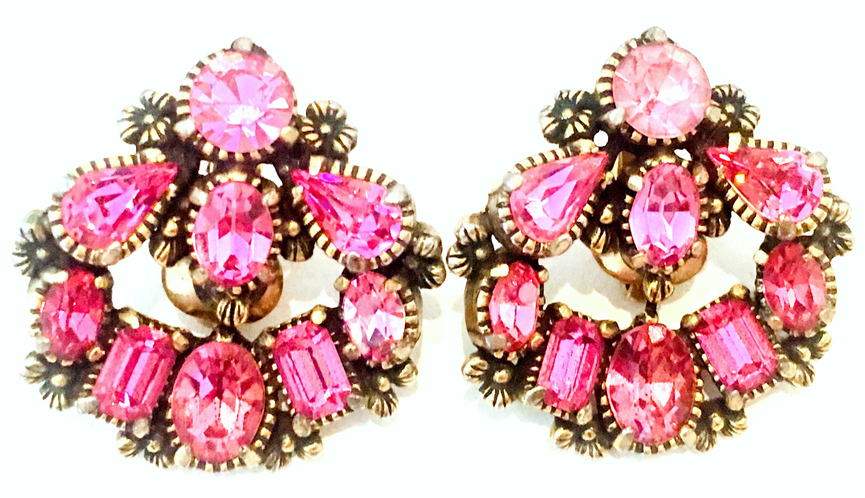 1950'S Pair Of Gold & Austrian Crystal Earrings By, Hollycraft In Good Condition For Sale In West Palm Beach, FL