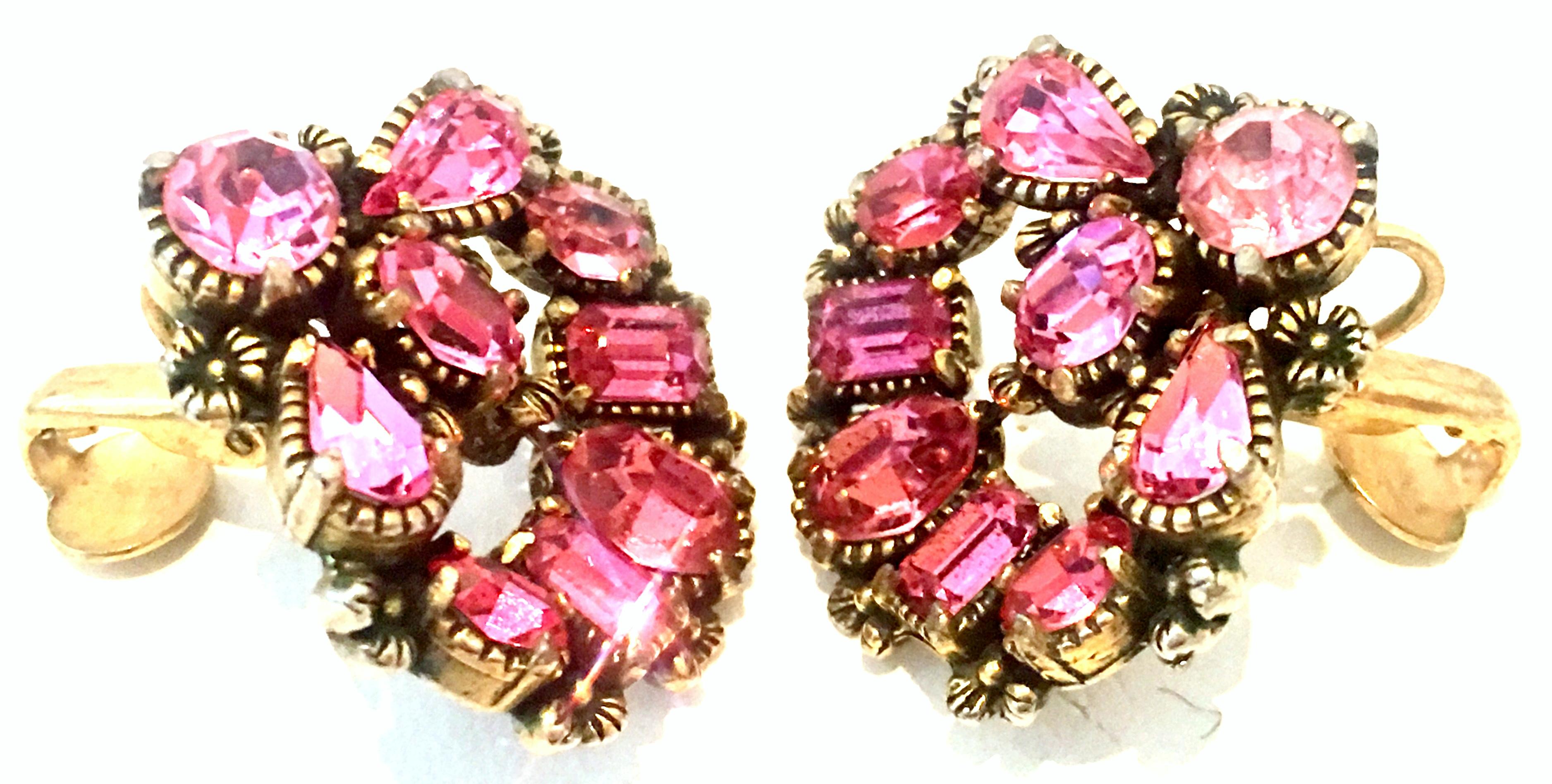 Women's or Men's 1950'S Pair Of Gold & Austrian Crystal Earrings By, Hollycraft For Sale