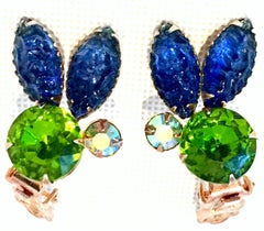 1950'S Pair Of Gold & Molded Art Glass Abstract Earrings