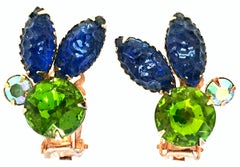 1950'S Pair Of Gold & Molded Art Glass Abstract Earrings