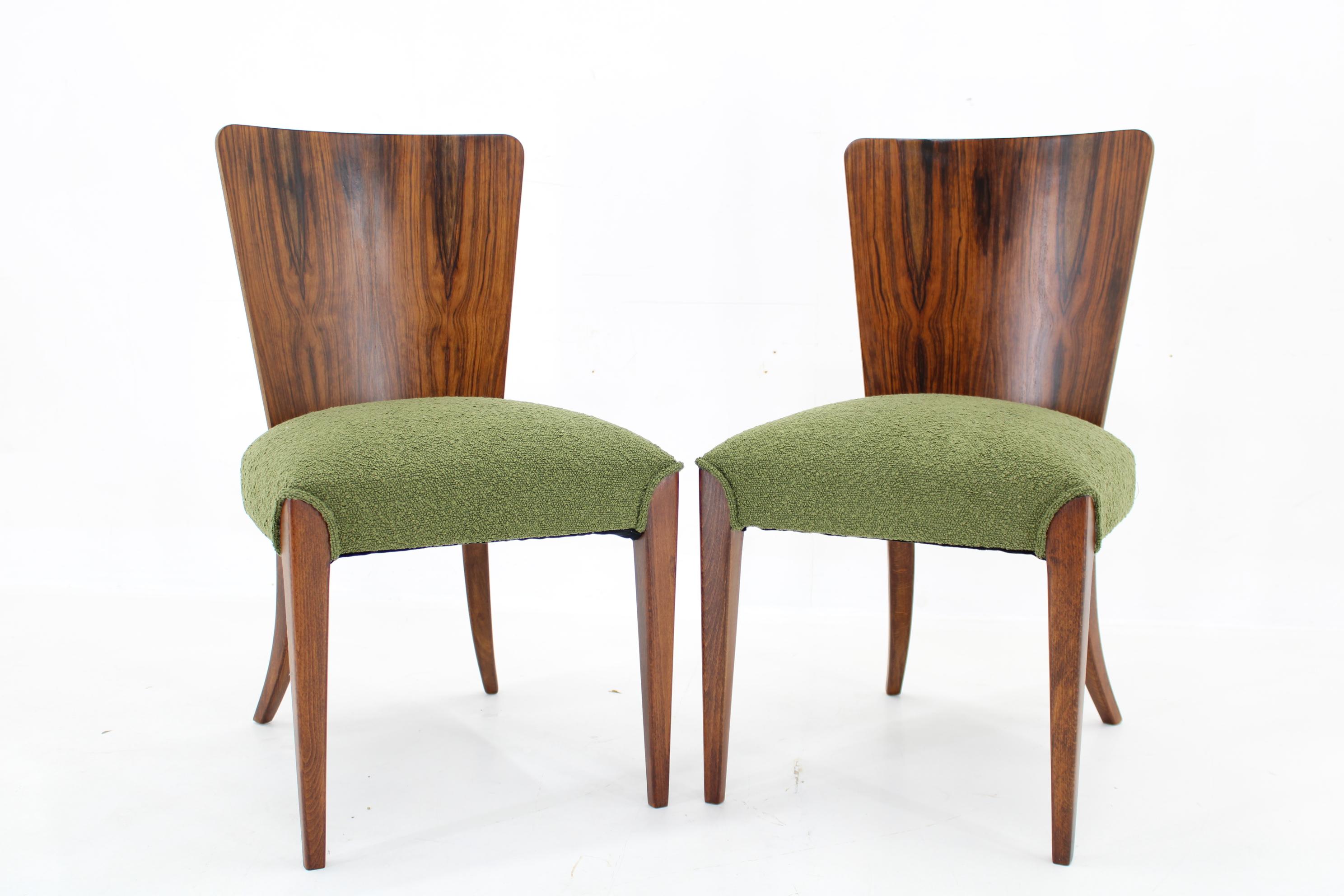 Mid-Century Modern 1950s Pair of Halabala Restored Side Chairs H-214 for UP Závody, Czechoslovakia For Sale