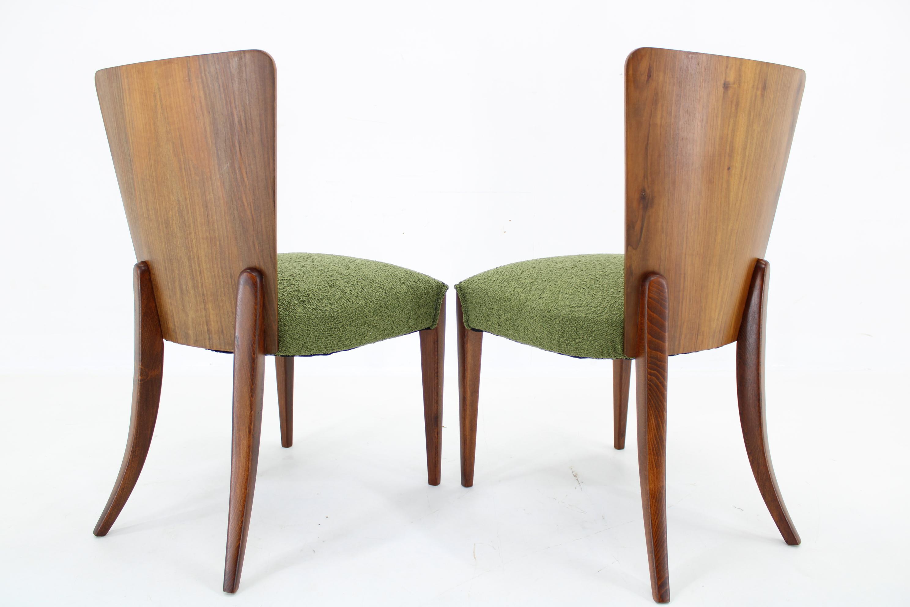 Mid-20th Century 1950s Pair of Halabala Restored Side Chairs H-214 for UP Závody, Czechoslovakia For Sale