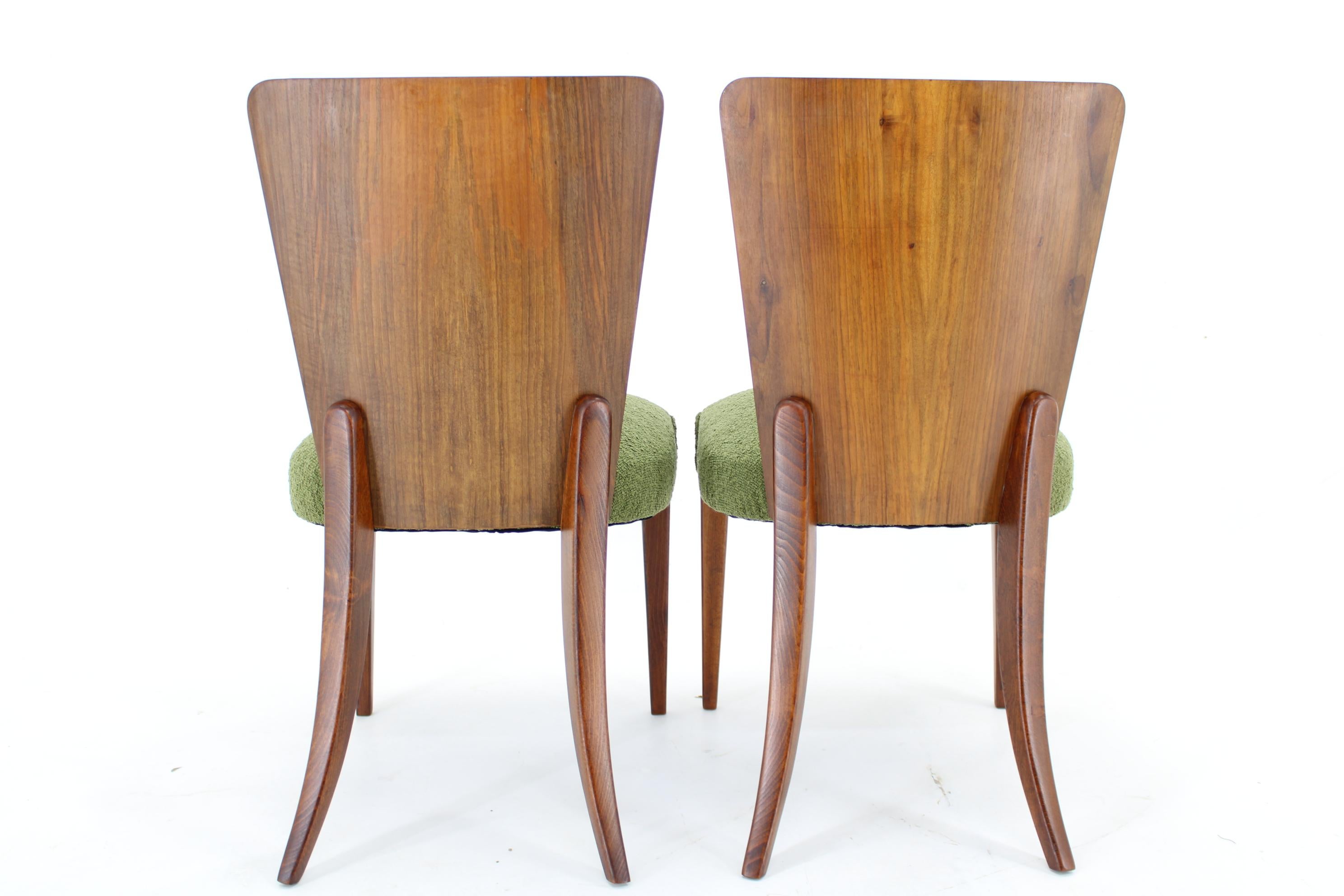 Fabric 1950s Pair of Halabala Restored Side Chairs H-214 for UP Závody, Czechoslovakia For Sale
