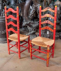 1950s Pair of Hand-Painted Rustic Spanish Chairs – Traditional Andalusian Style