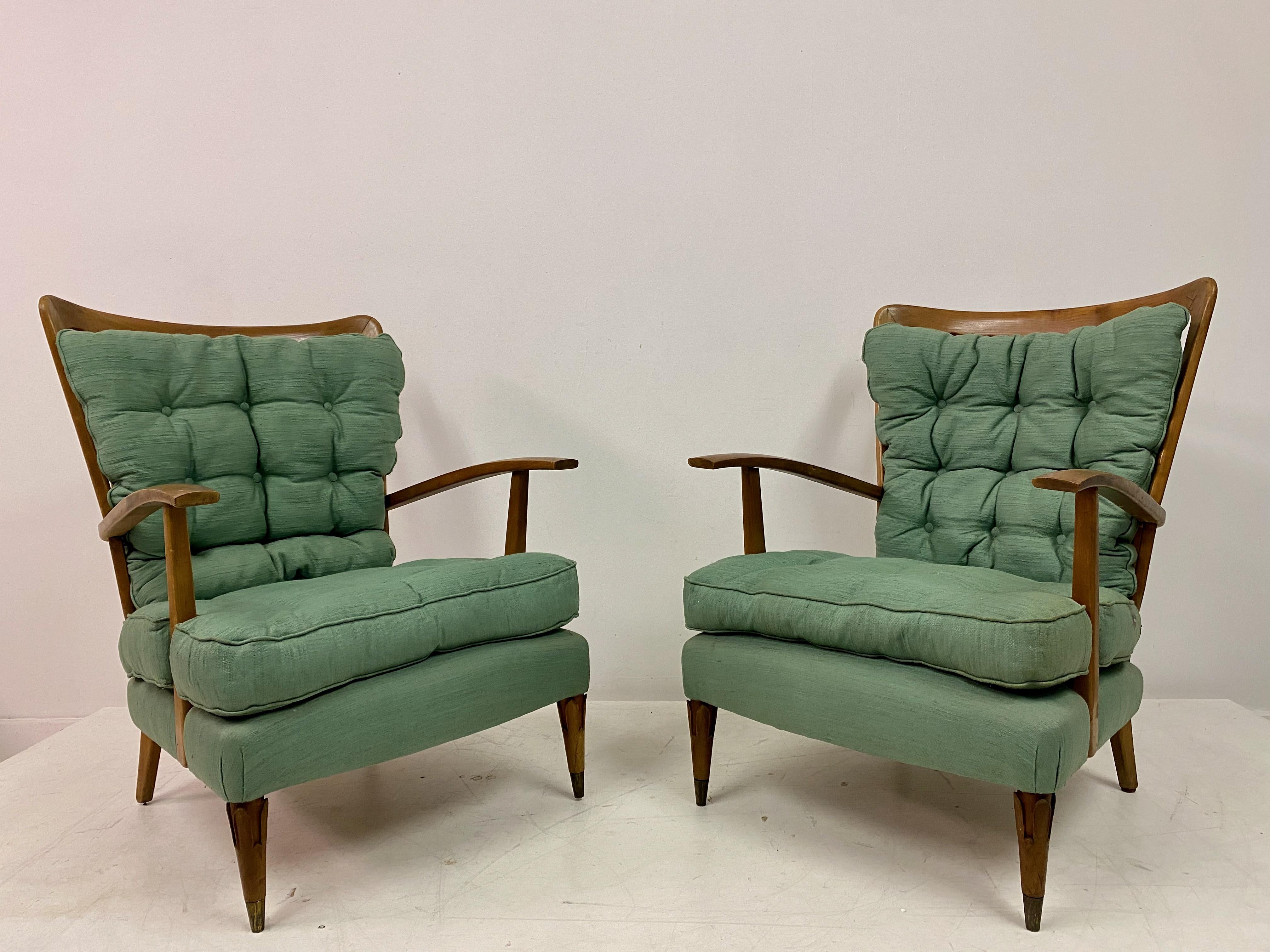 1950s Pair Of Italian Armchairs By Paolo Buffa In Good Condition For Sale In London, London