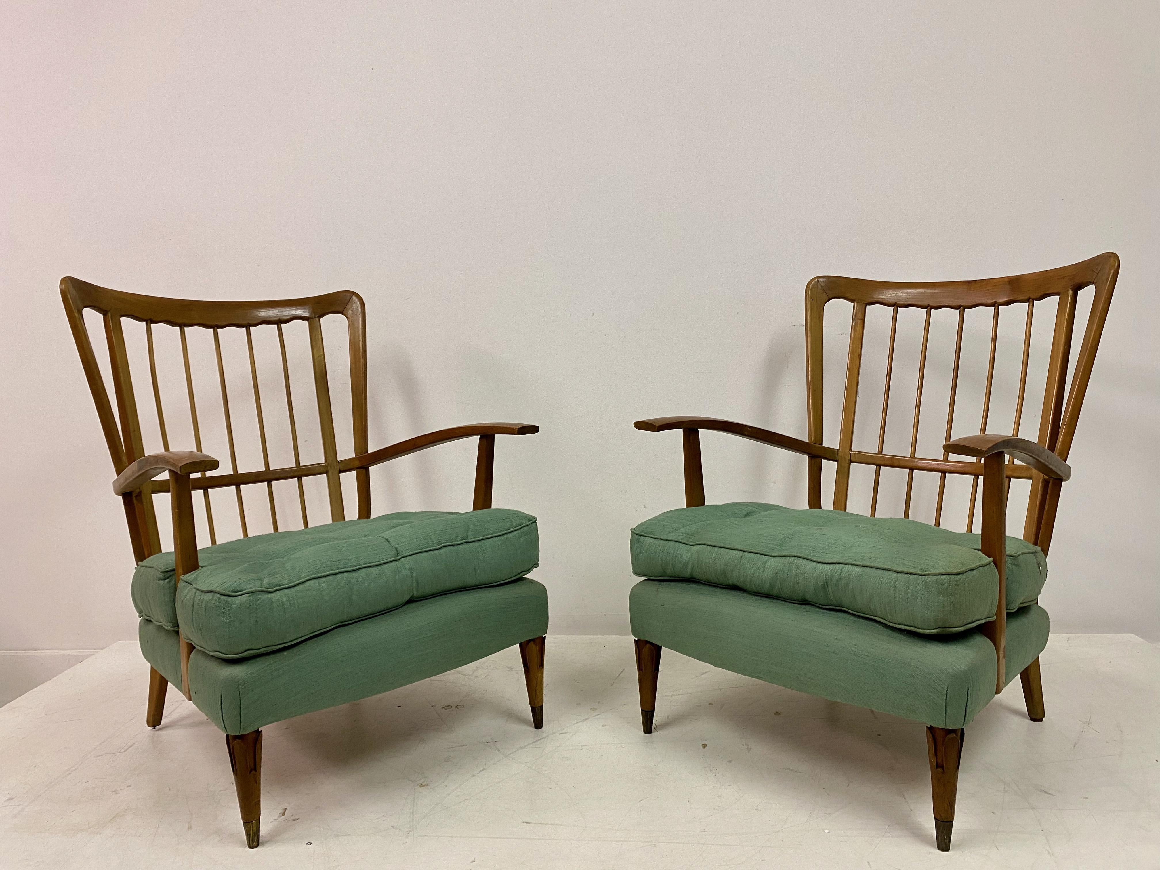 20th Century 1950s Pair Of Italian Armchairs By Paolo Buffa For Sale