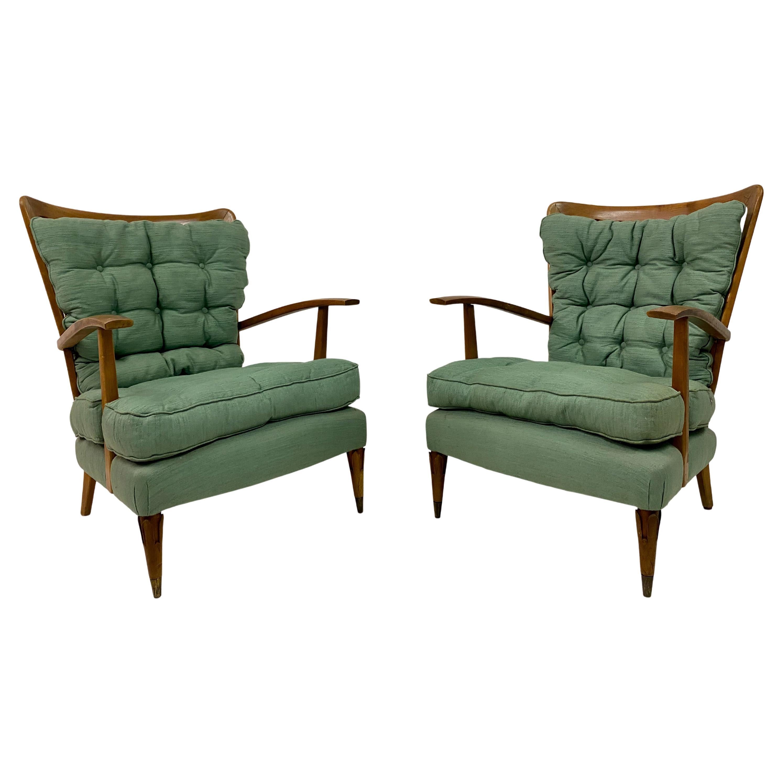 1950s Pair Of Italian Armchairs By Paolo Buffa For Sale