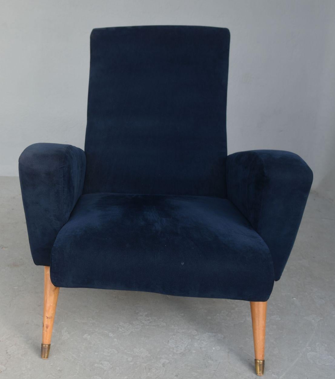 blue suede armchair