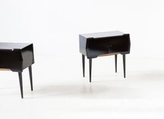 1950s Pair of Italian Black Polished Wood and Brass Bedside Tables