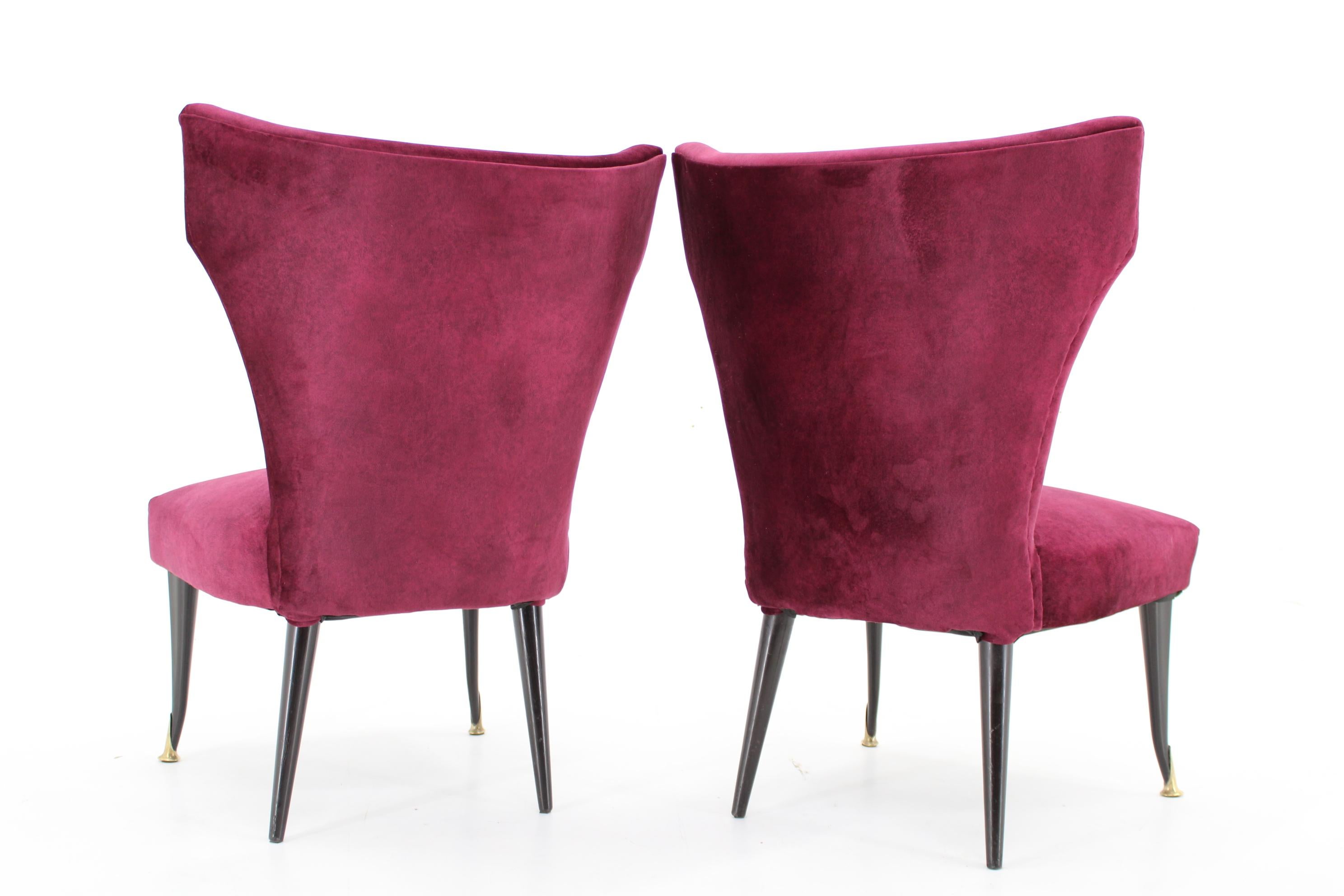 Velvet 1950s Pair of Italian Chairs, Restored For Sale