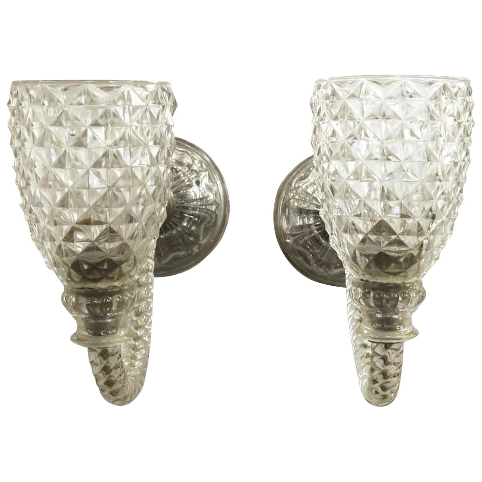 1950s Pair of Italian Cut and Blown Clear Glass Sconces