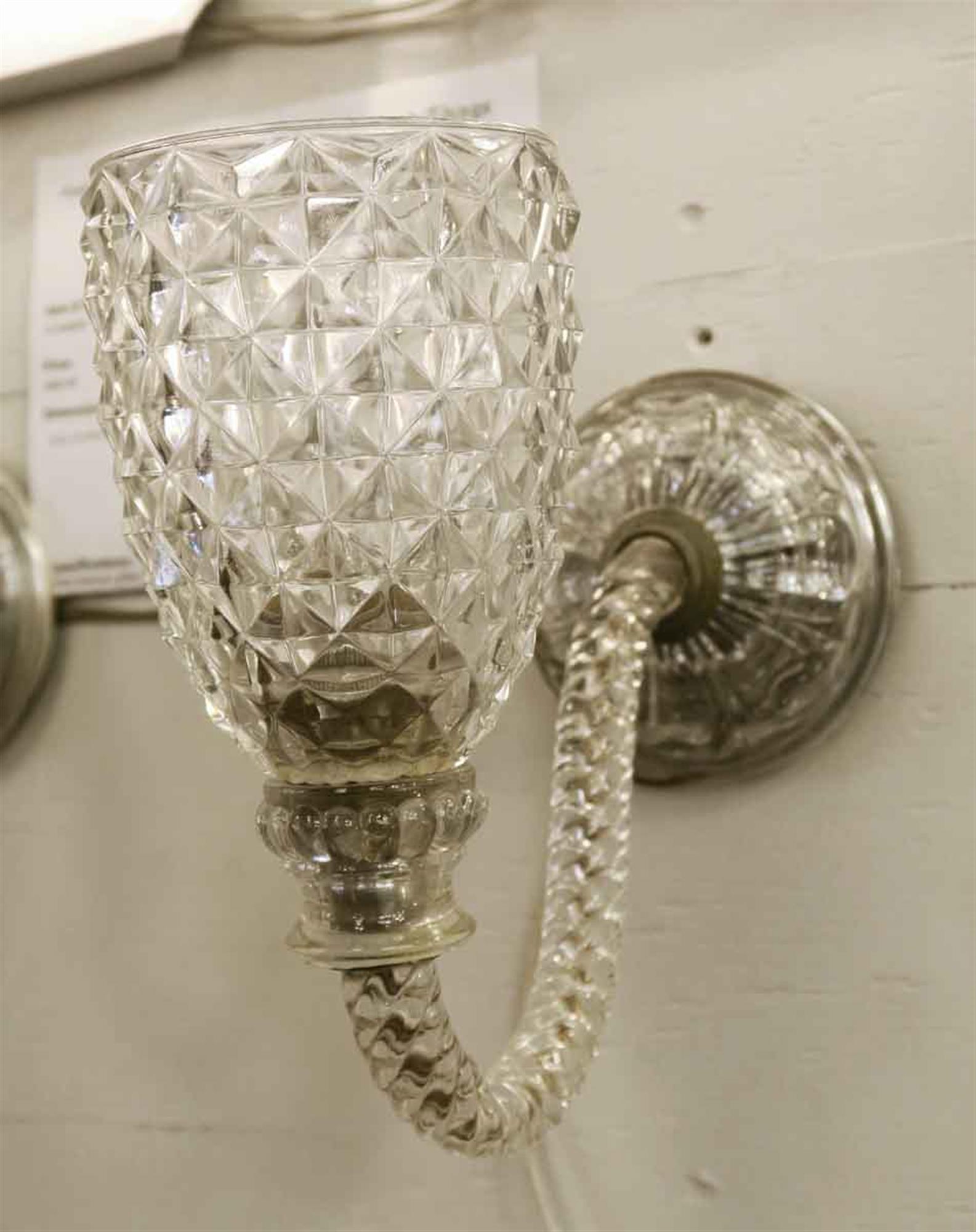 Mid-20th Century 1950s Pair of Italian Cut and Blown Clear Glass Sconces