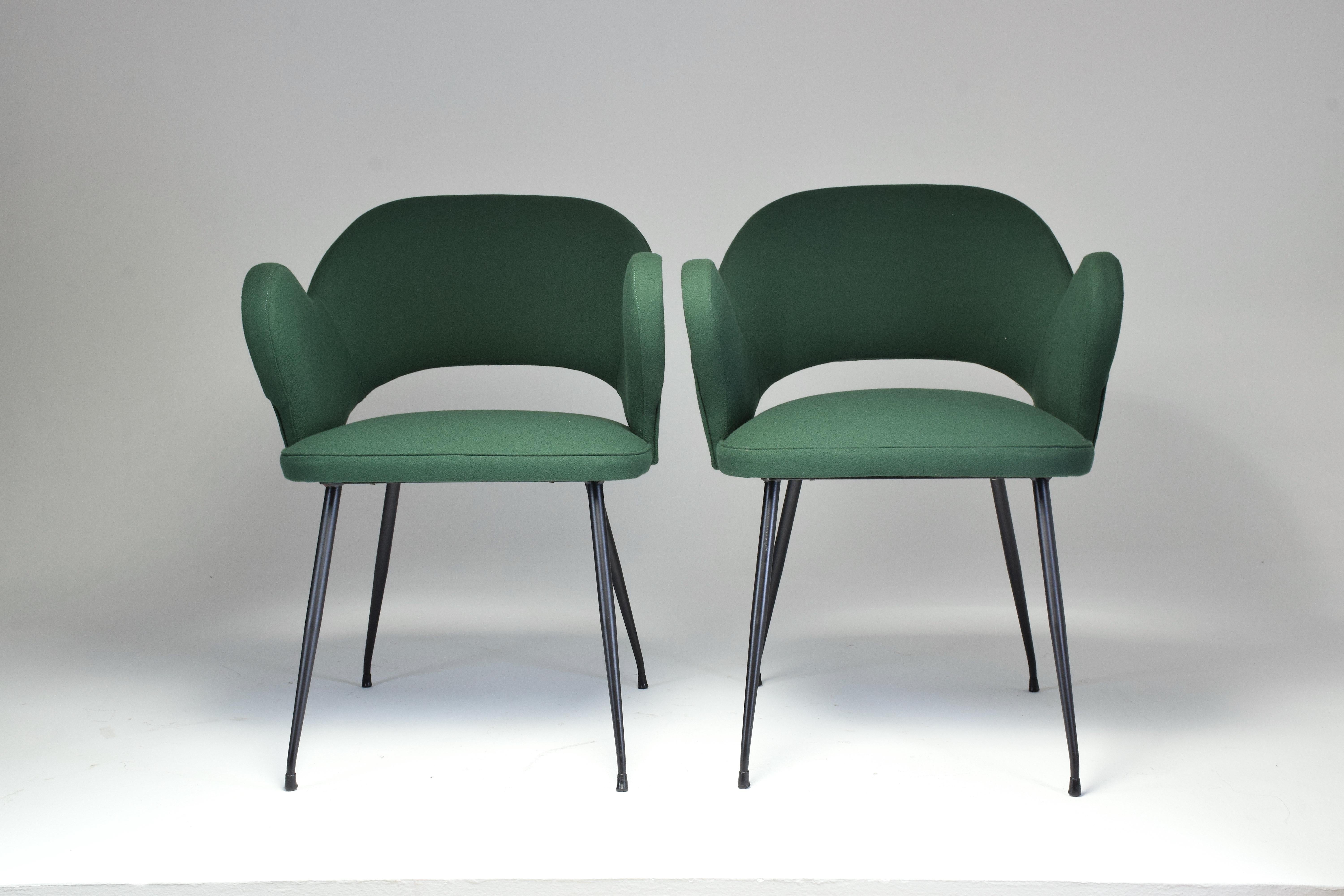 Mid-Century Modern 1950s Pair of Italian Green Armchairs