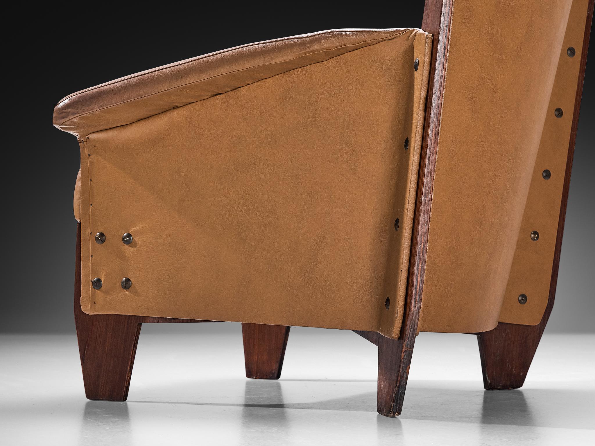 1950s Pair of Italian Lounge Chairs in Plywood and Camel Pink Upholstery For Sale 2