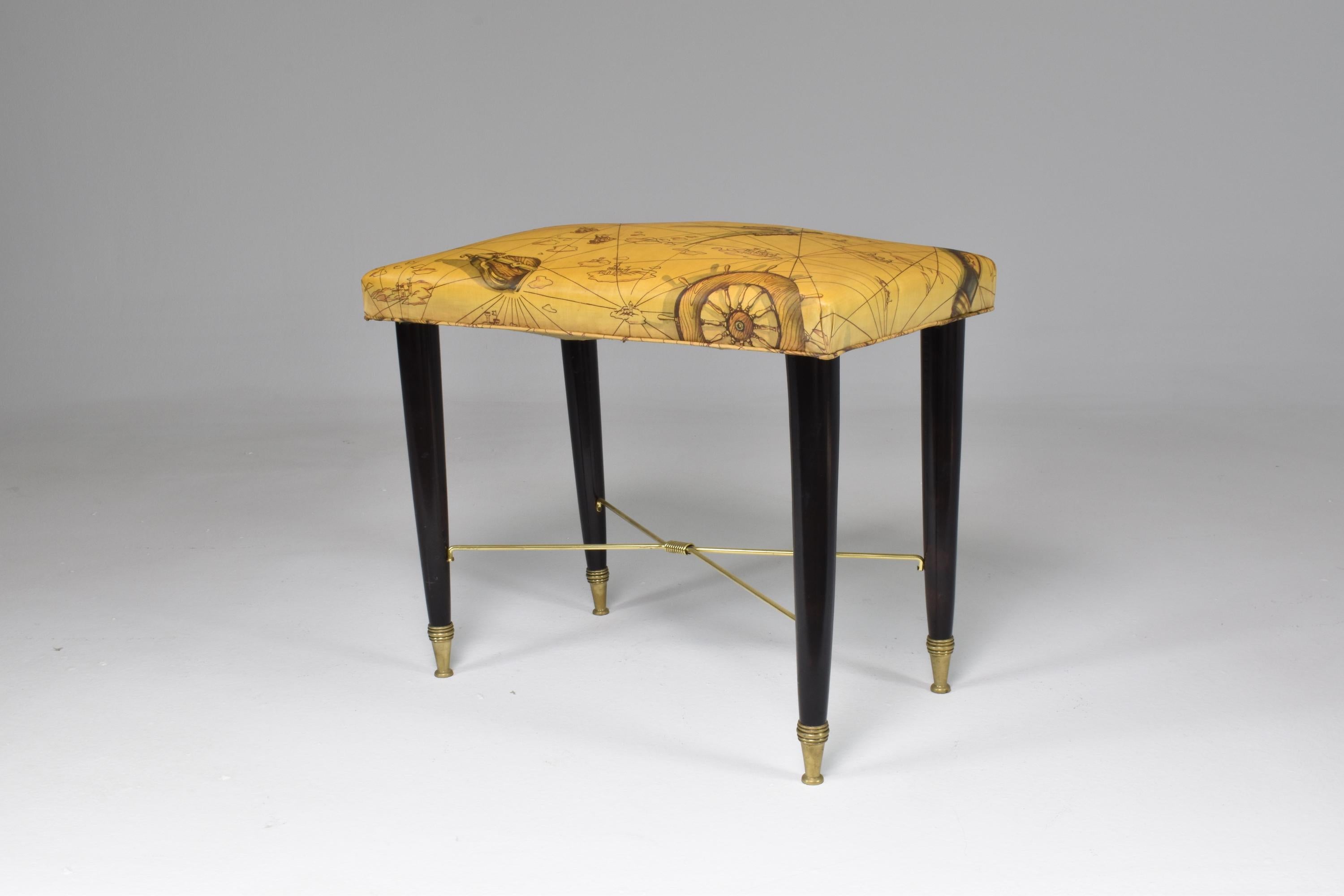 Tabouret de piano italien des années 1950, style nautique du milieu du siècle en vente 2