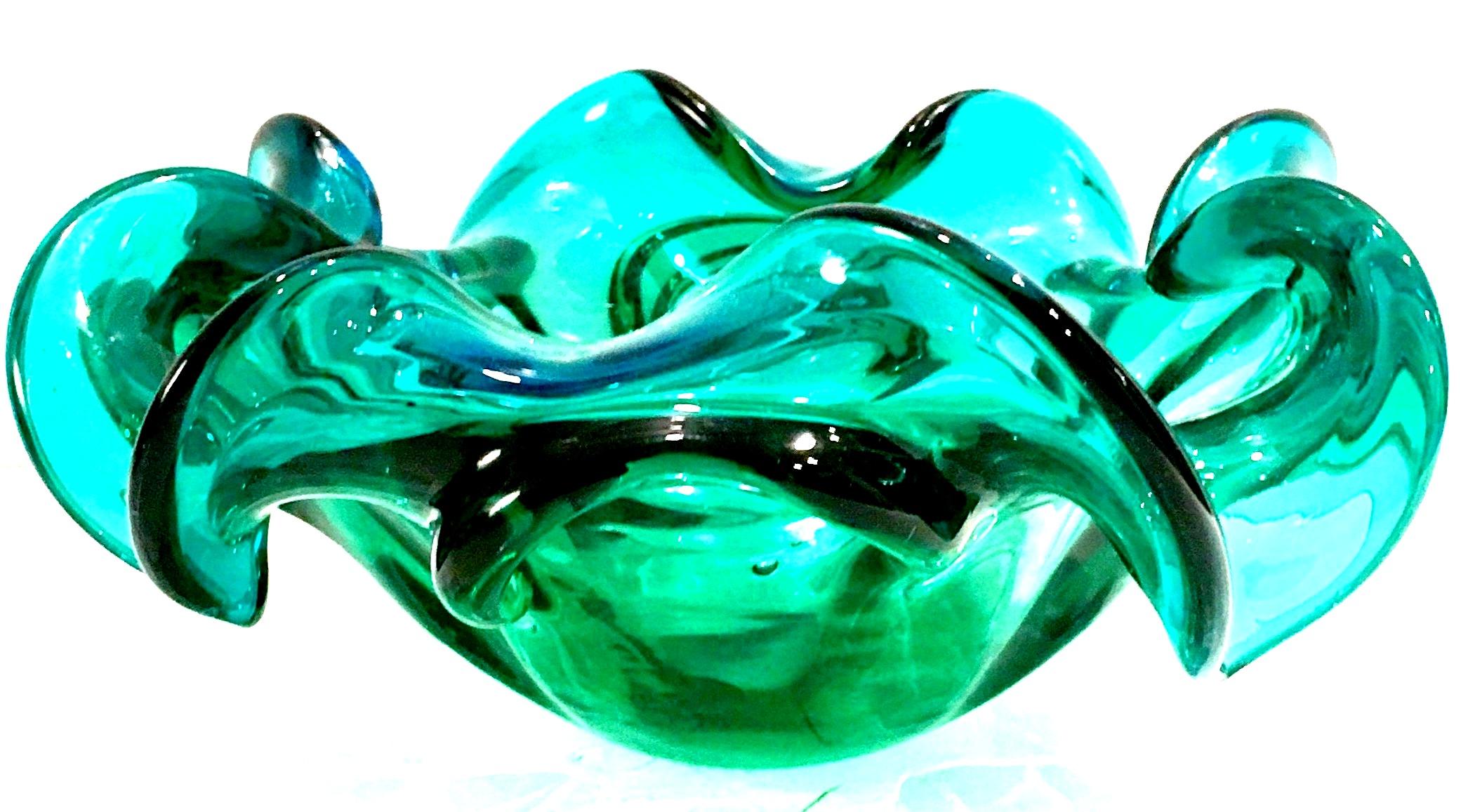 1950'S Pair Of Italian Murano Style Blown Art Glass Ruffle Bowls 3