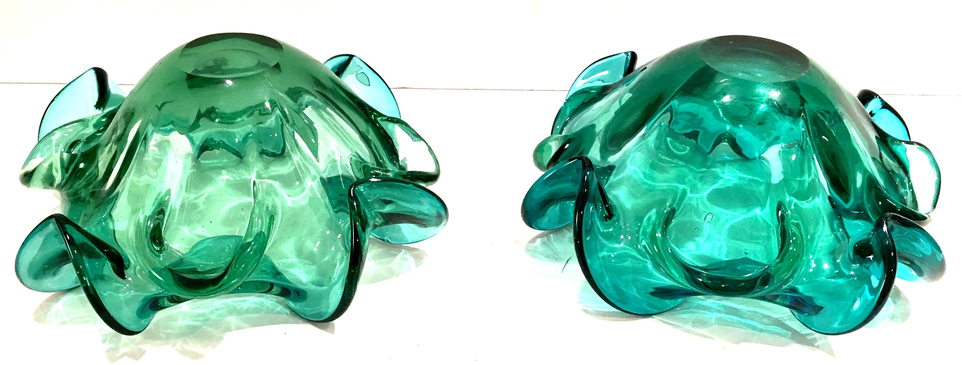 1950'S Pair Of Italian Murano Style Blown Art Glass Ruffle Bowls 8