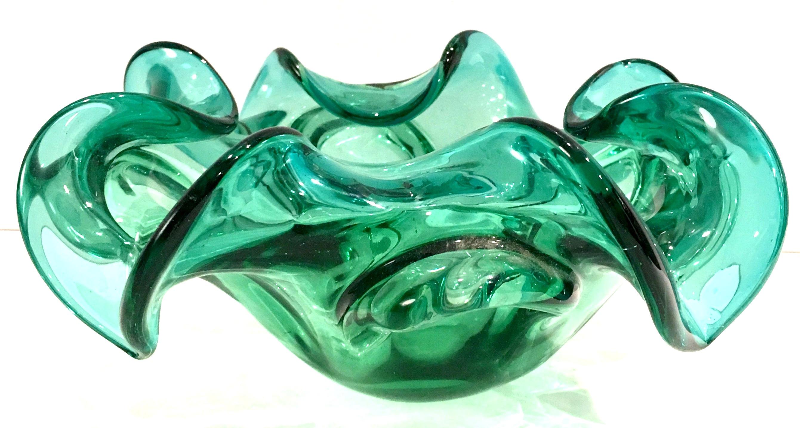 1950'S Pair Of Italian Murano Style Blown Art Glass Ruffle Bowls 1