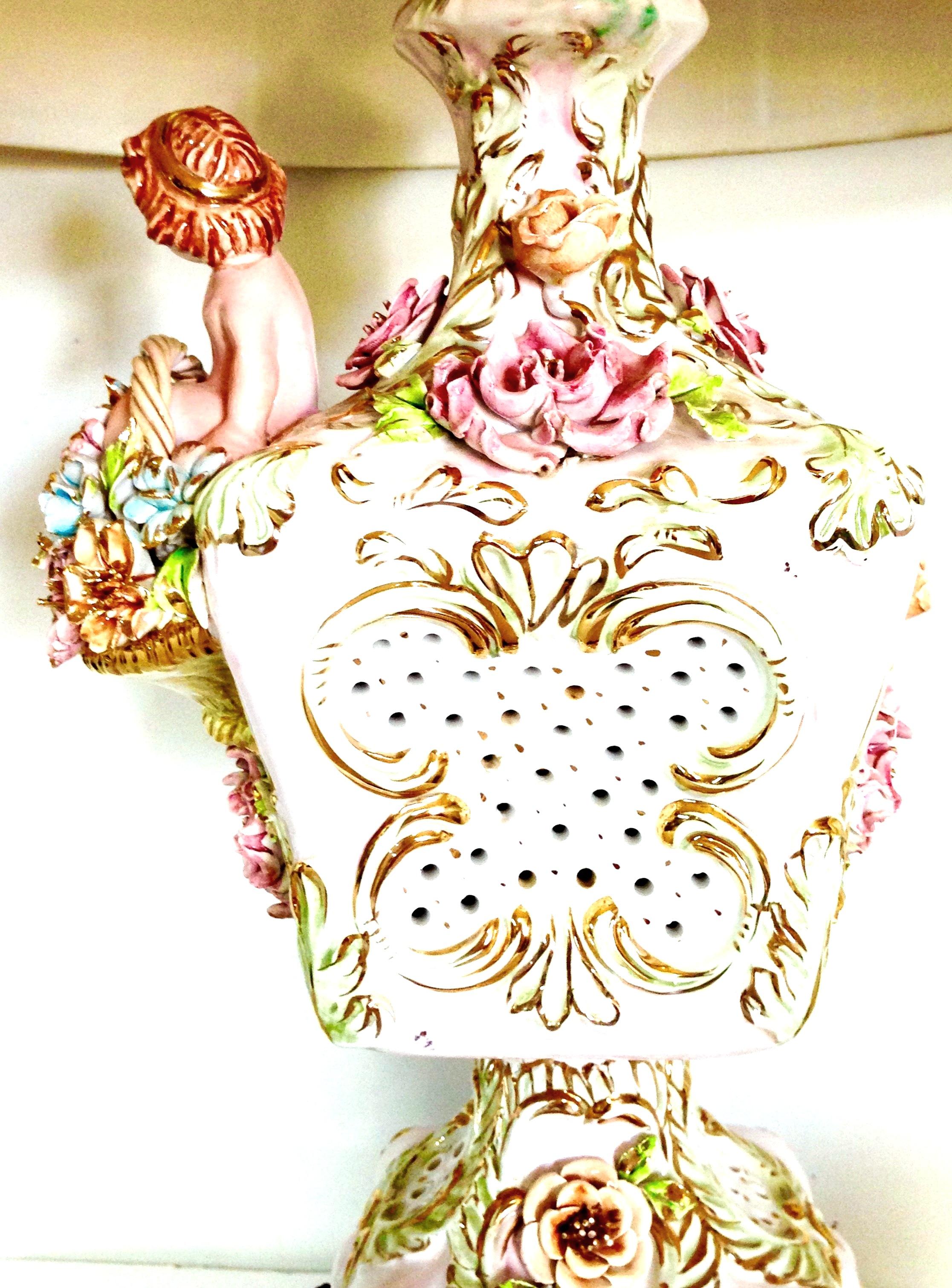 1950s Pair of Italian Porcelain Hand Painted Capo Di Monte 