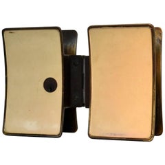 1950s Pair of Italian Push-Pull Door Handles Brass and Cream Enamel