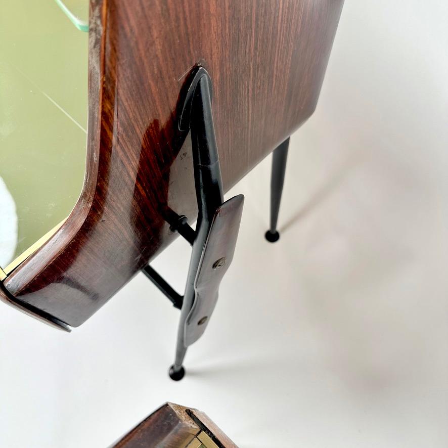 1950's Pair of Italian Wood, Opaline Glass, Iron & Brass Night Stands w/ Drawers For Sale 2