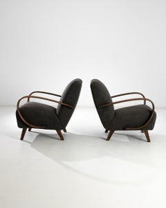 1950s Pair of J. Halabala Charcoal Bouclé Armchairs